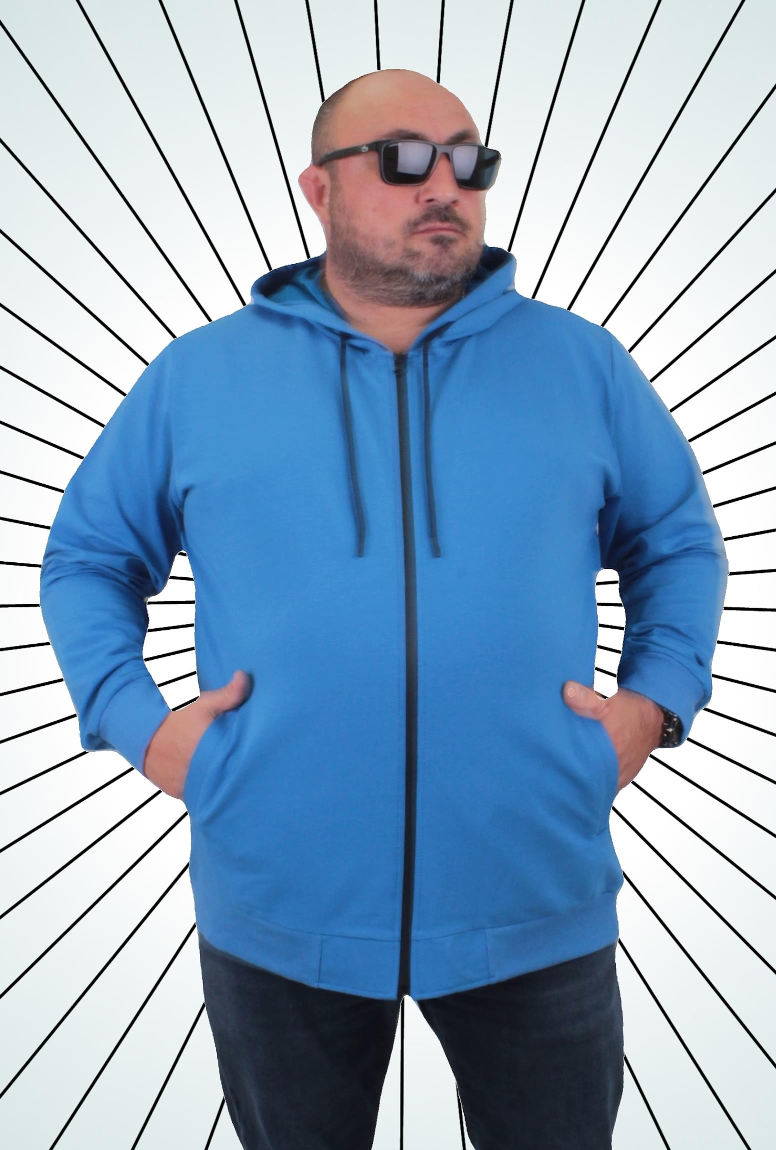 Mocgrande Büyük Beden Basic Mevsimlik Fermuarlı Kapüşonlu Sweat 22751 SAKS