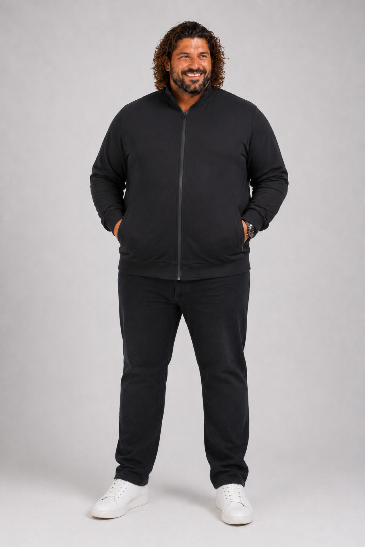 Mocgrande Büyük Beden Basic Mevsimlik Fermuarlı Sweatshirt 22750 SIYAH