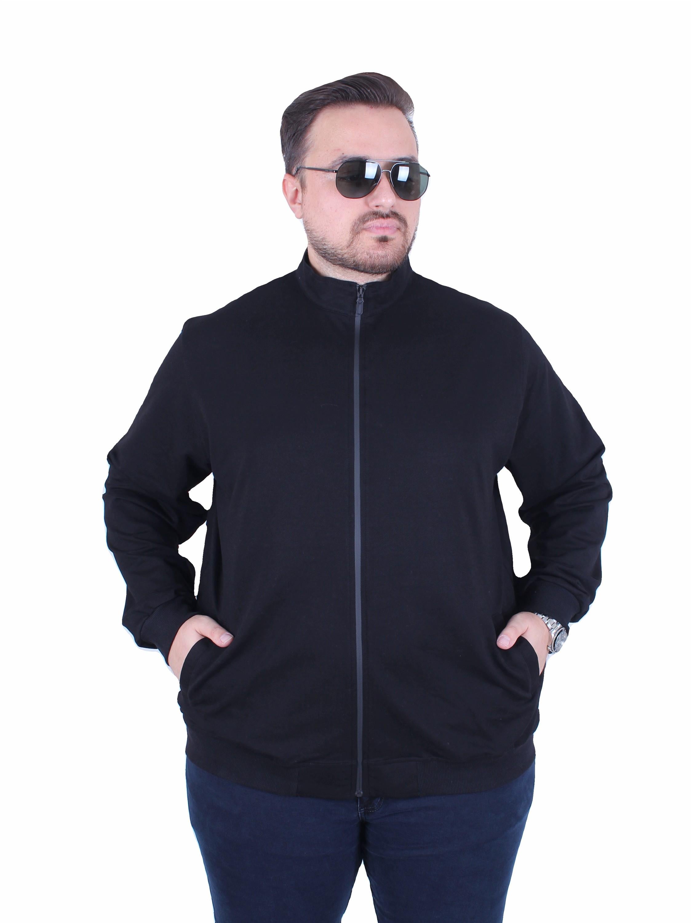 Mocgrande Büyük Beden Basic Mevsimlik Fermuarlı Sweatshirt 22750 SIYAH