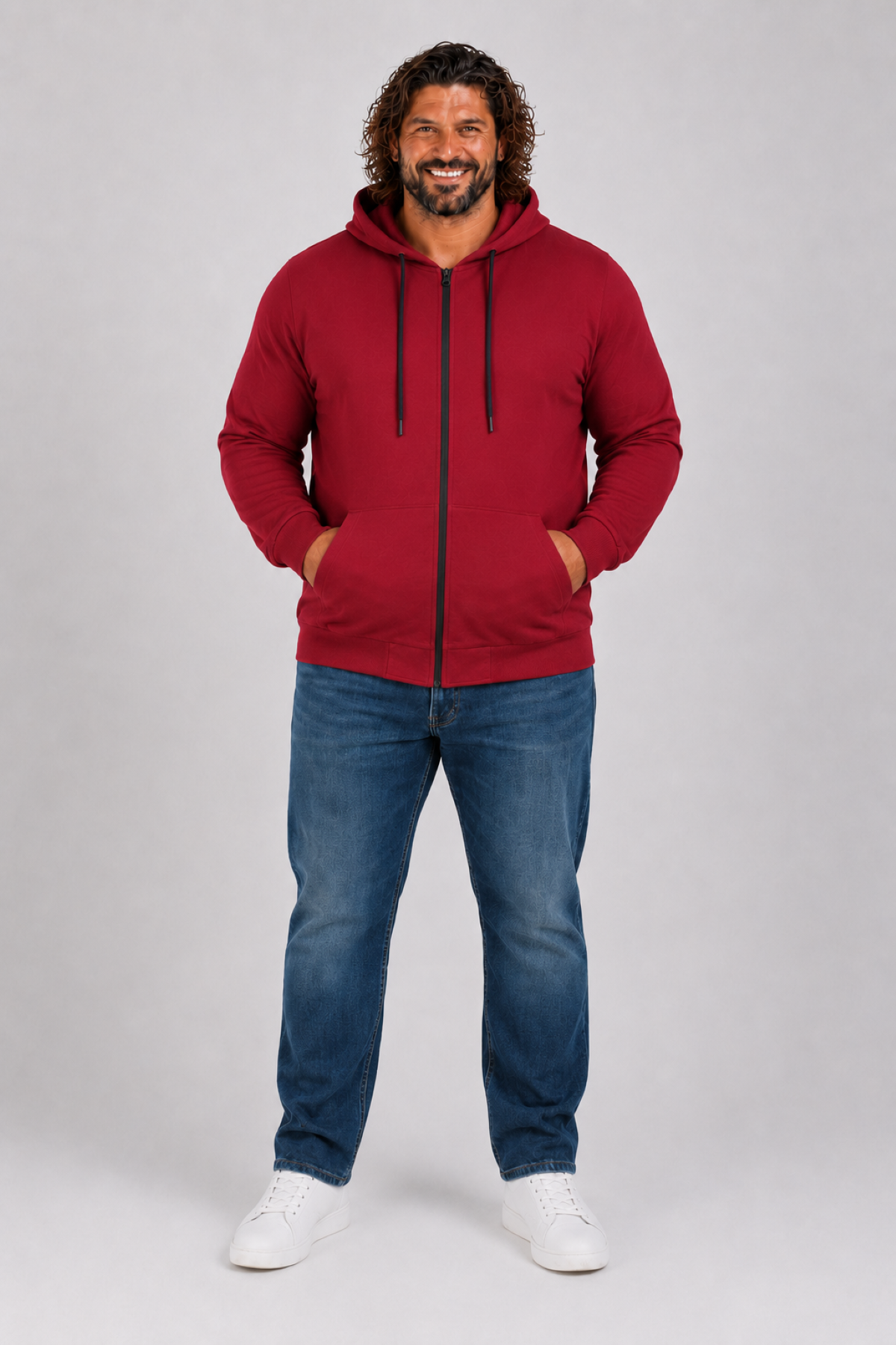 Mocgrande Büyük Beden Basic Mevsimlik Fermuarlı Kapüşonlu Sweat 22751 BORDO