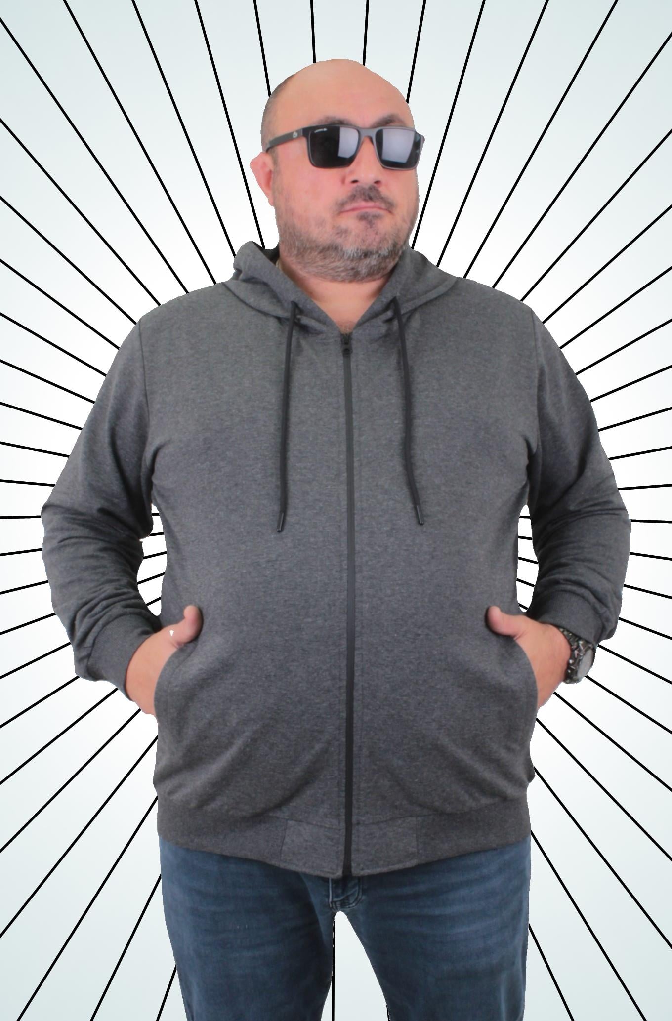 Mocgrande Büyük Beden Basic Mevsimlik Fermuarlı Kapüşonlu Sweat 22751 ANTRASIT