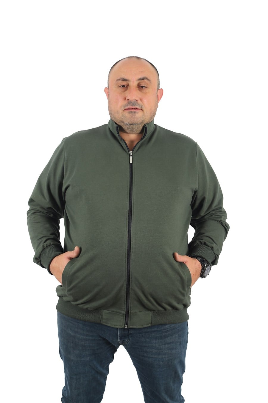 Mocgrande Büyük Beden Basic Mevsimlik Fermuarlı Sweatshirt 22750 HAKI