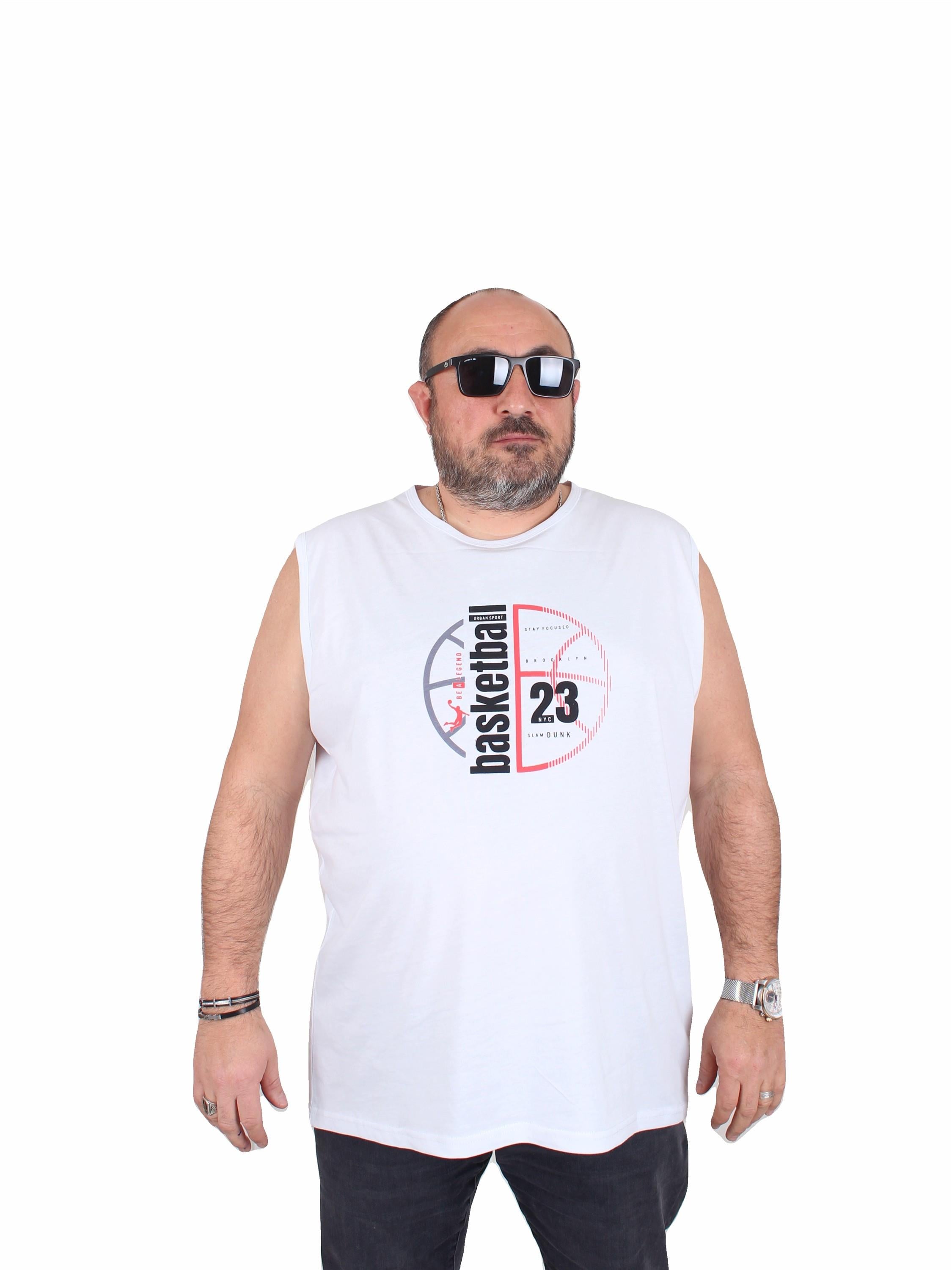 Mocgrande Büyük Beden Baskılı Kolsuz Tişört Basketball 25150 BEYAZ