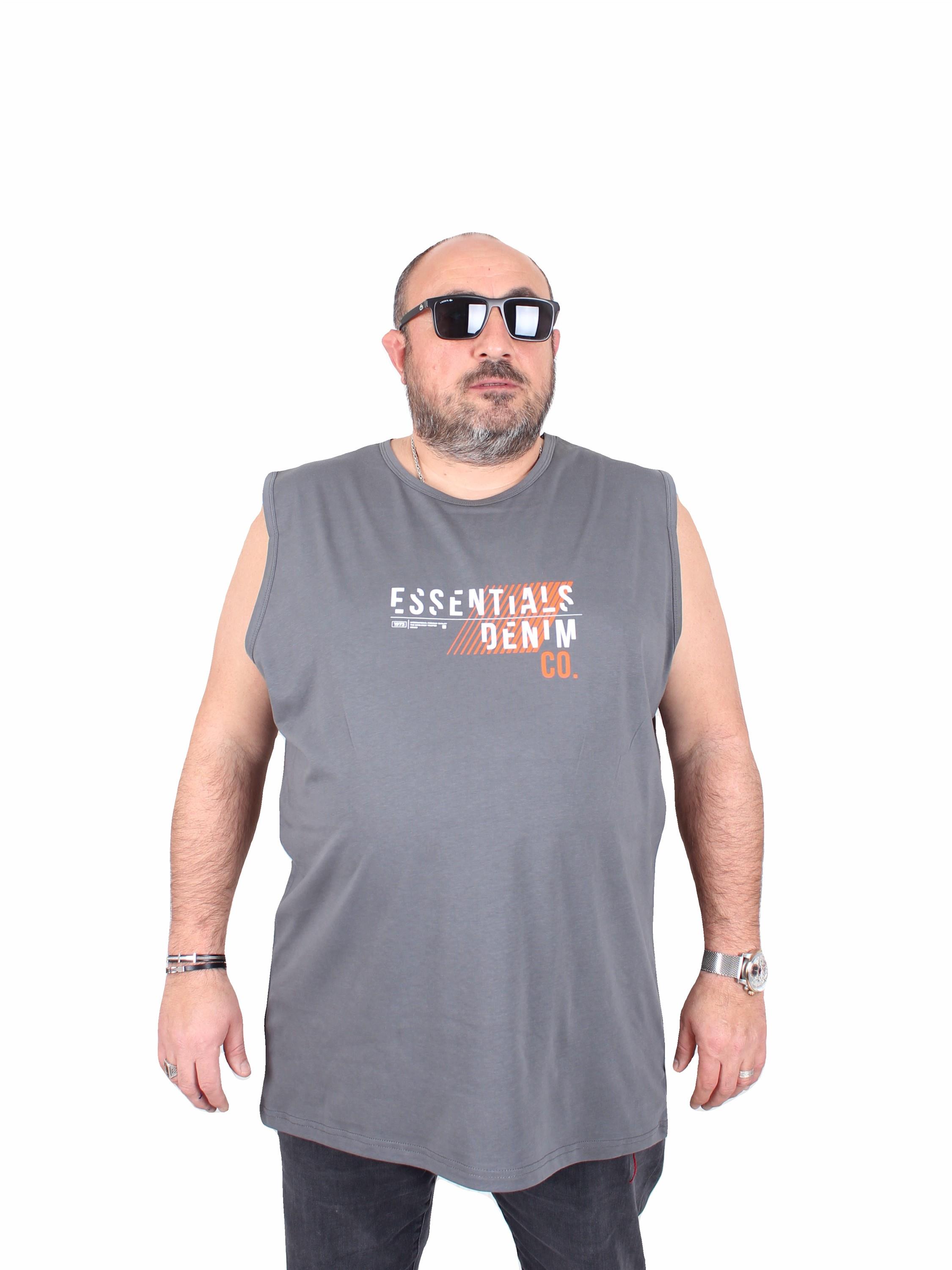 Mocgrande Büyük Beden Baskılı Kolsuz Tişört Denim 25154 FUME