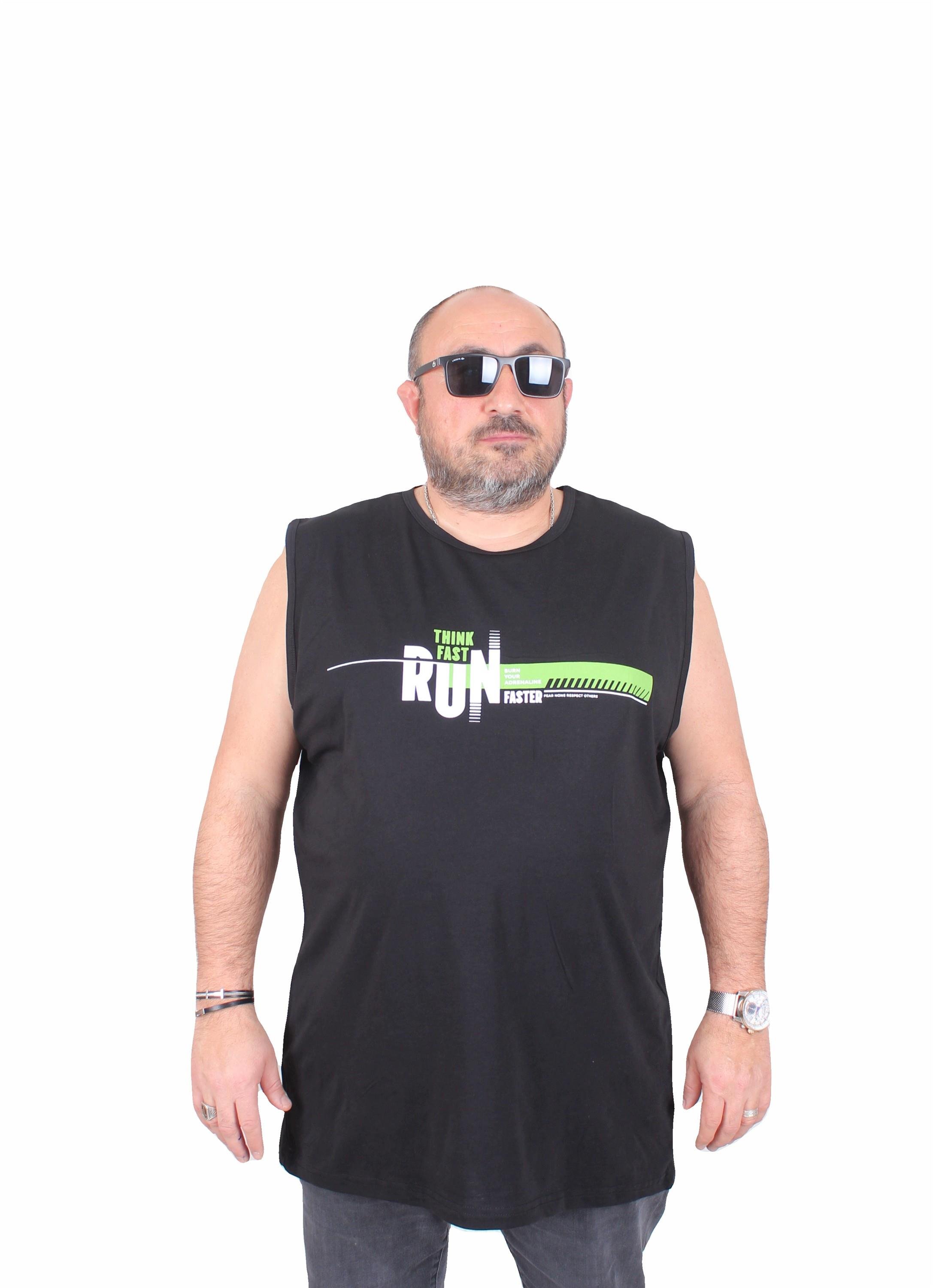 Mocgrande Büyük Beden Baskılı Kolsuz Tişört Think Fast Run 25152 SIYAH