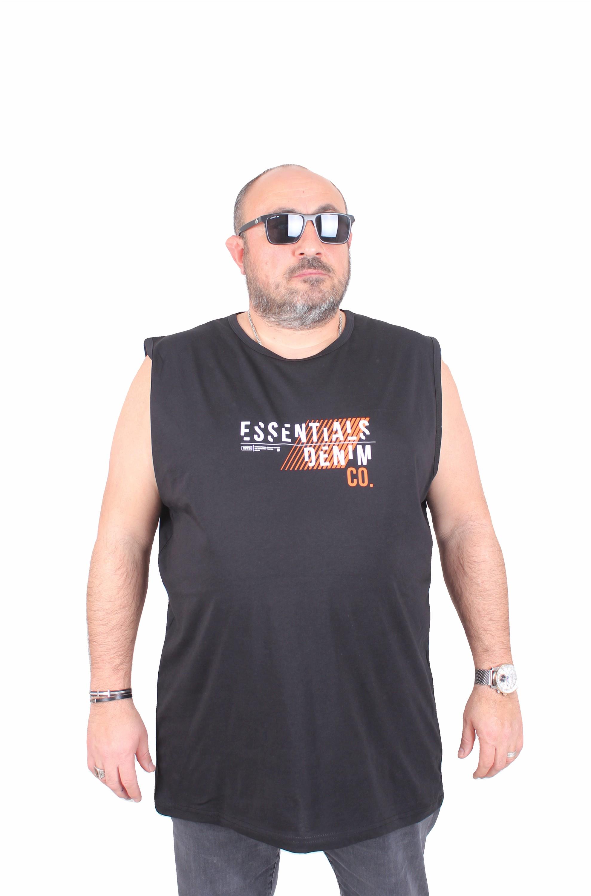 Mocgrande Büyük Beden Baskılı Kolsuz Tişört Denim 25154 SIYAH