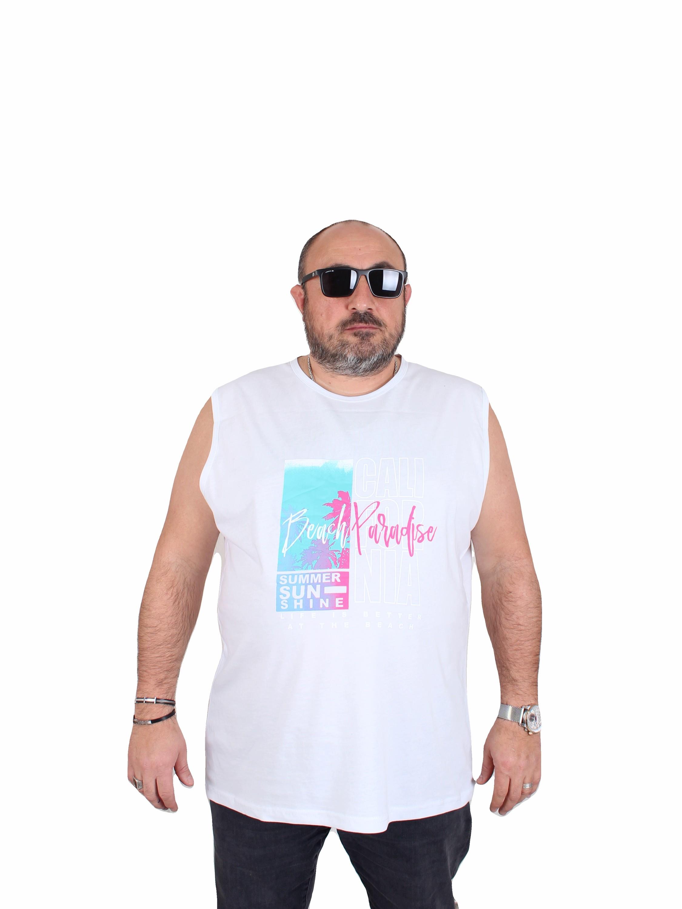 Mocgrande Büyük Beden Baskılı Kolsuz Tişört Beach Paradise 25151 BEYAZ