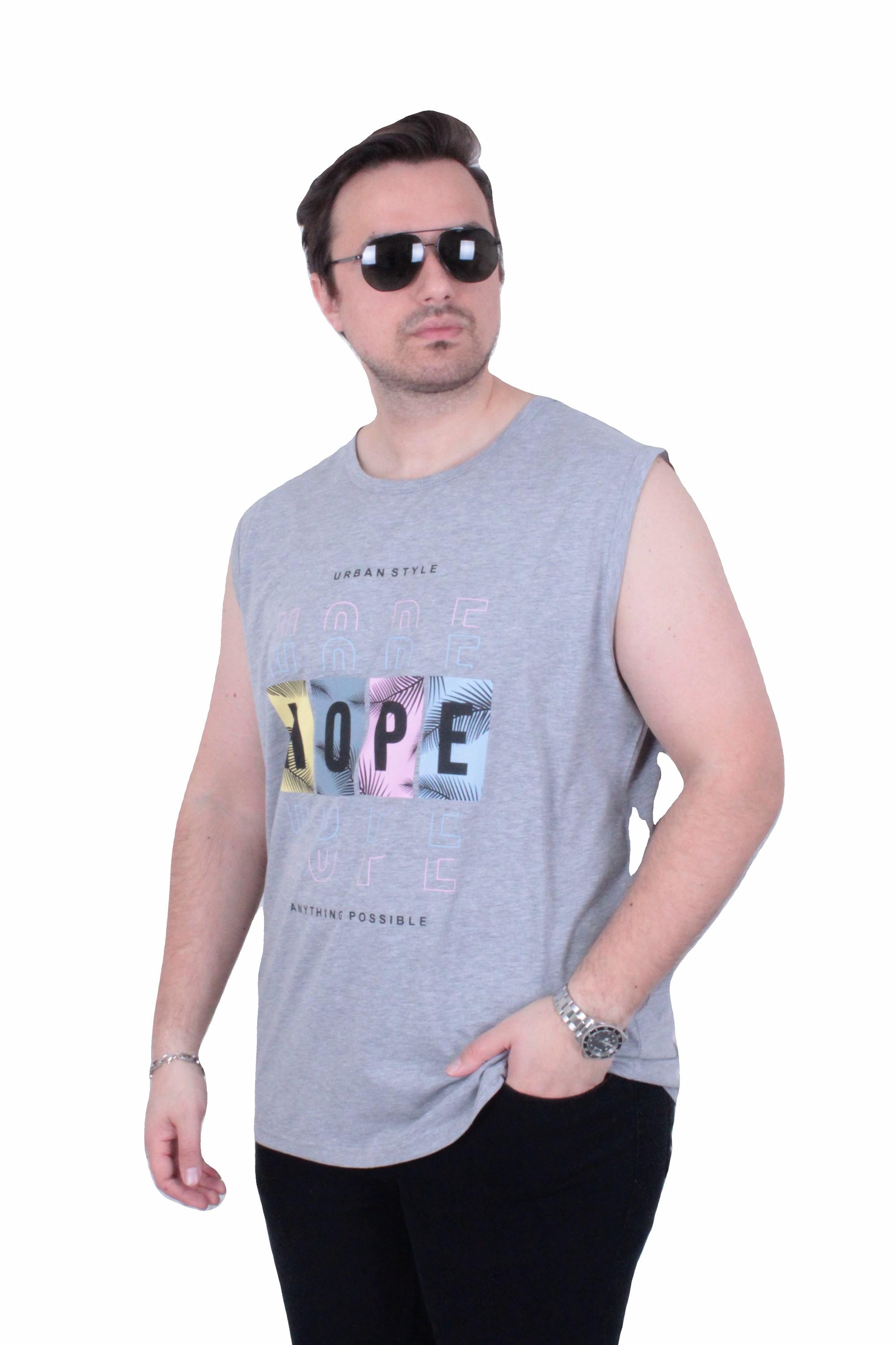 Mocgrande Büyük Beden Baskılı Kolsuz Tişört Hope 26124 GRI MELANJ