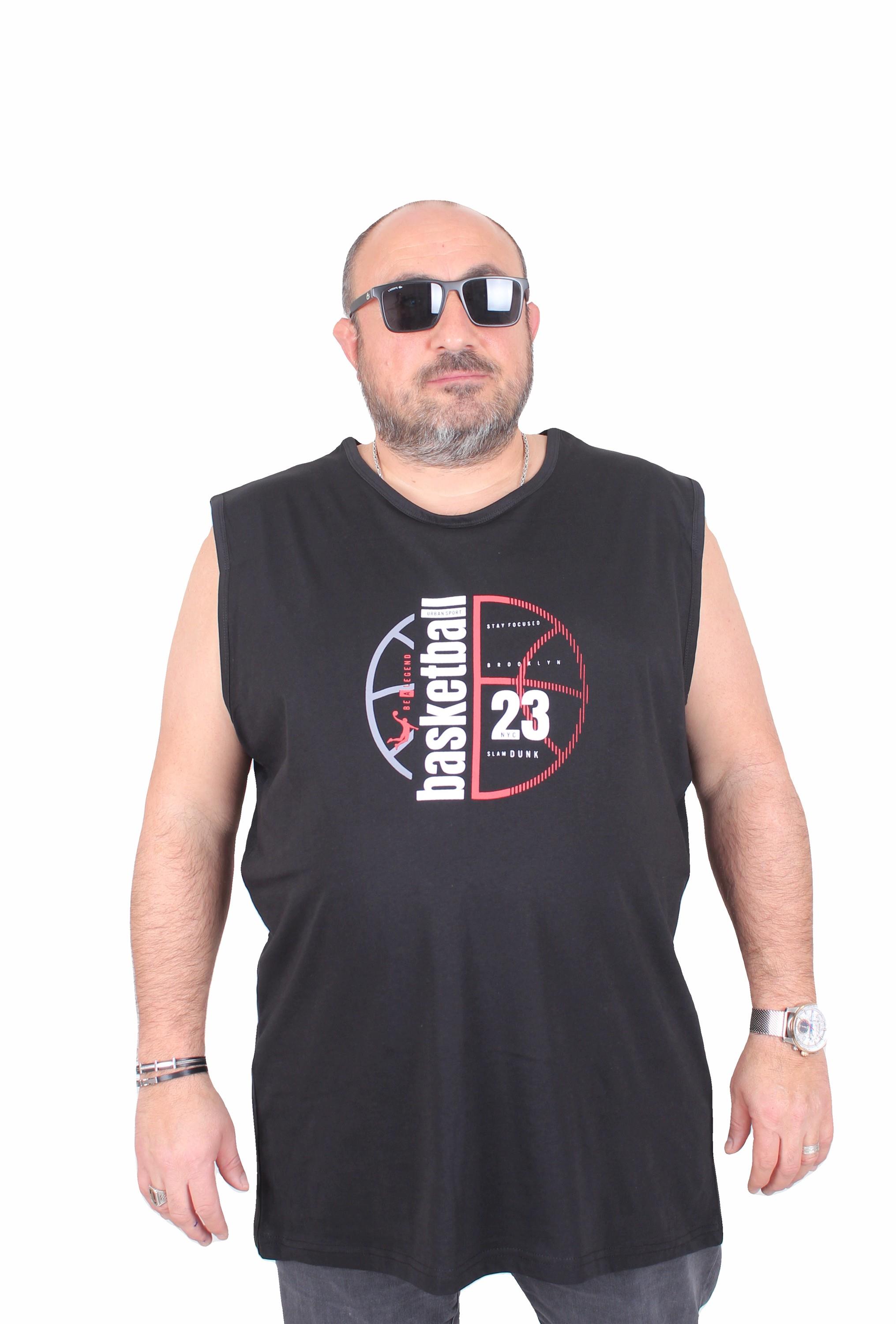 Mocgrande Büyük Beden Baskılı Kolsuz Tişört Basketball 25150 SIYAH