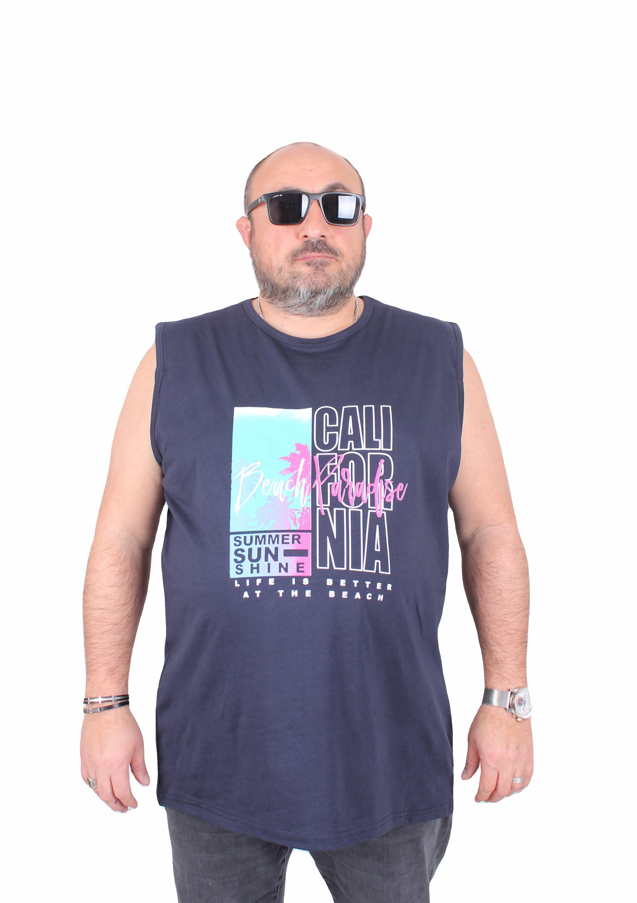 Mocgrande Büyük Beden Baskılı Kolsuz Tişört Beach Paradise 25151 LACIVERT