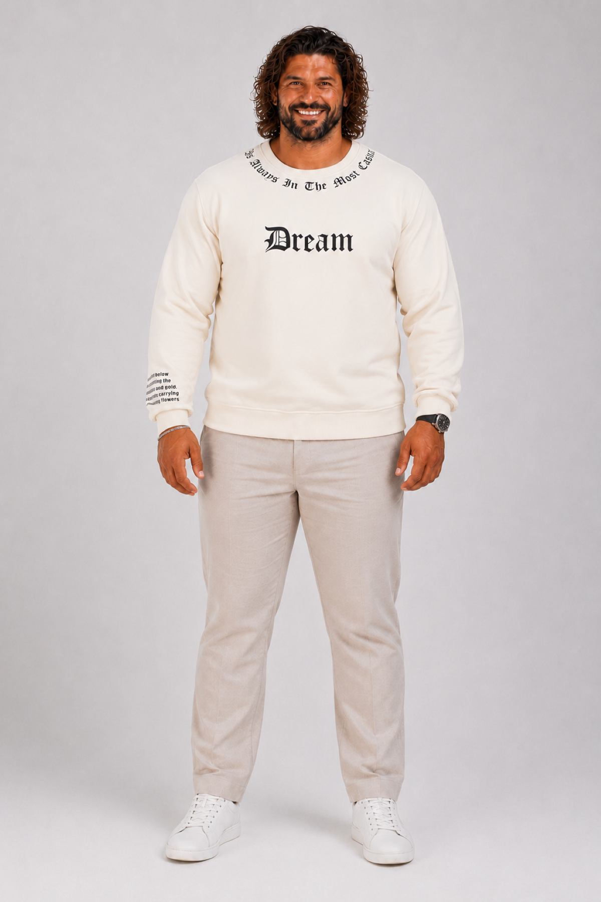 Mocgrande Büyük Beden Bisiklet Yaka 3ip Sweat Dream 25715 BEJ