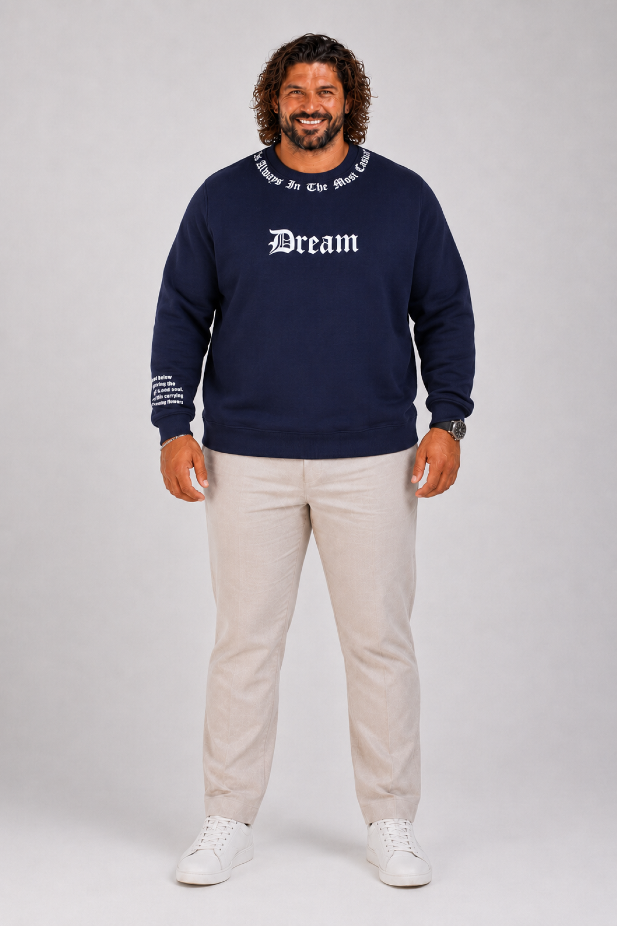 Mocgrande Büyük Beden Bisiklet Yaka 3ip Sweat Dream 25715 LACIVERT