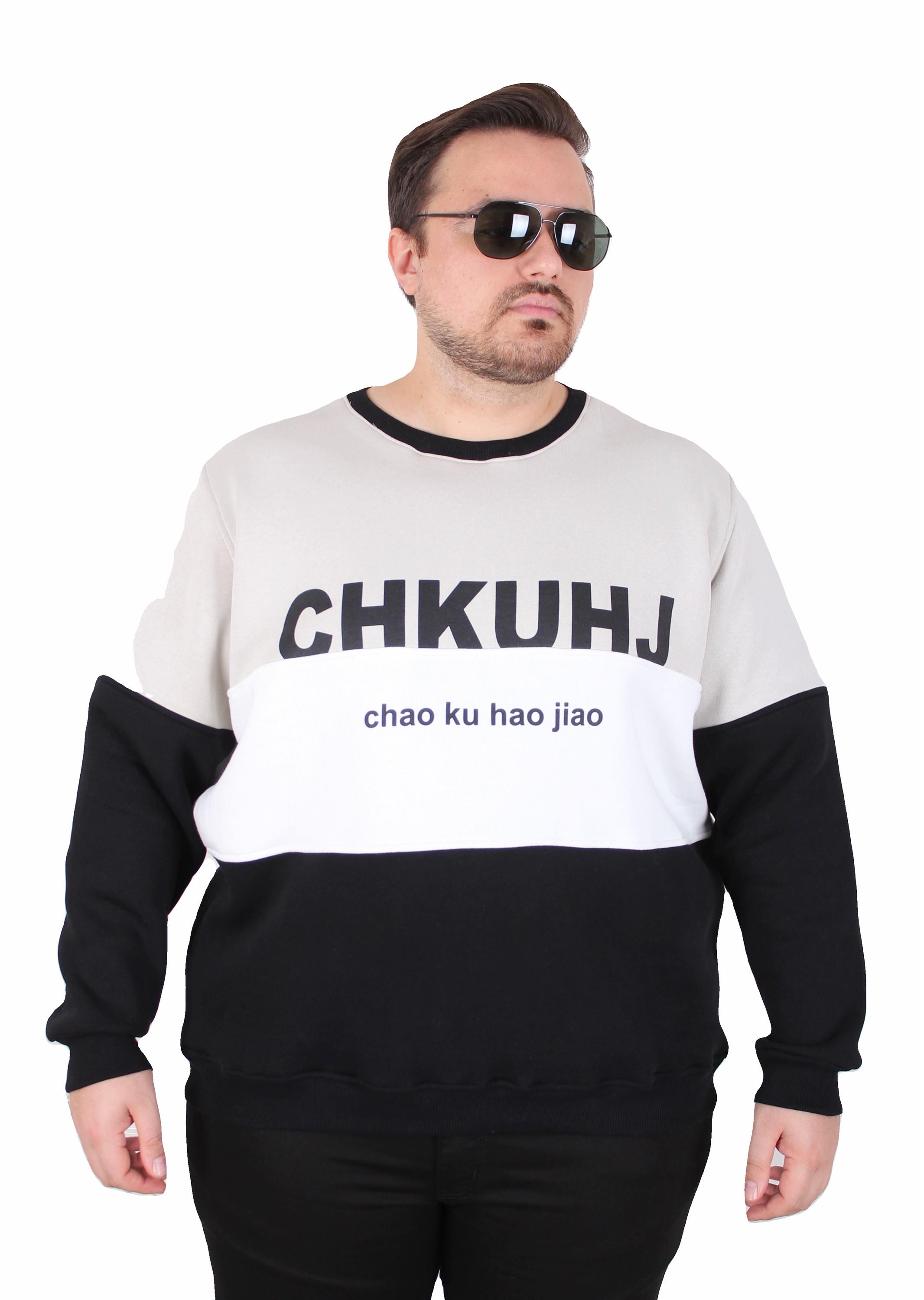 Mocgrande Büyük Beden Bisiklet Yaka 3ip Sweat Chao Ku 25721 GRI