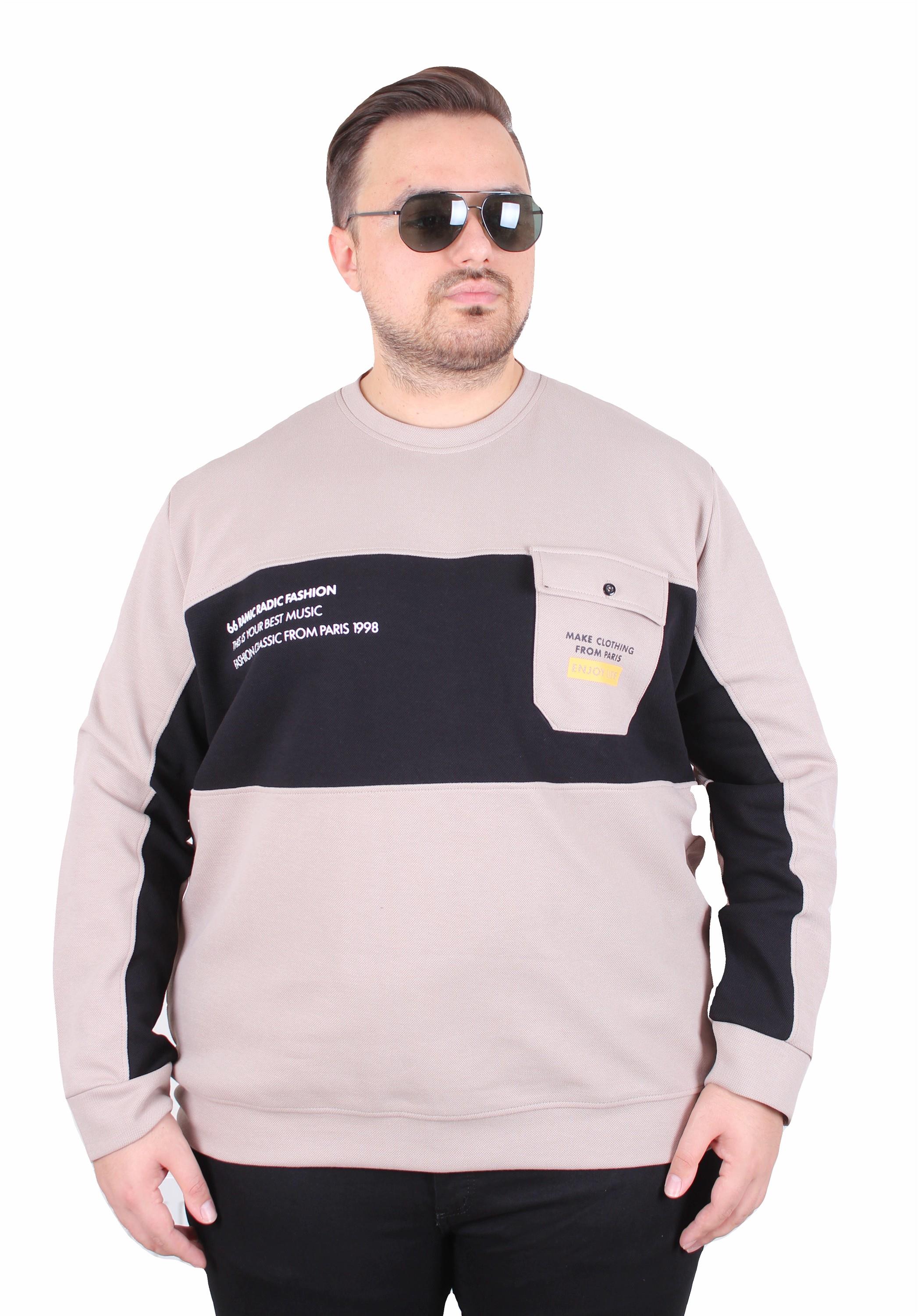 MocGrande Büyük Beden Bisiklet Yaka Cepli Sweat Double Face Pike 25702 BEJ