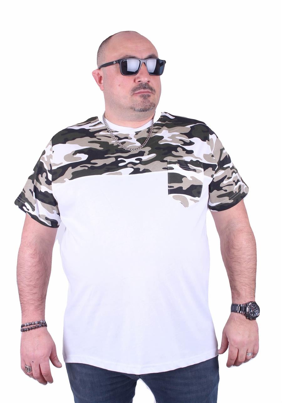 Mocgrande Büyük Beden Cepli Camouflage Erkek Tişört 23145 BEYAZ