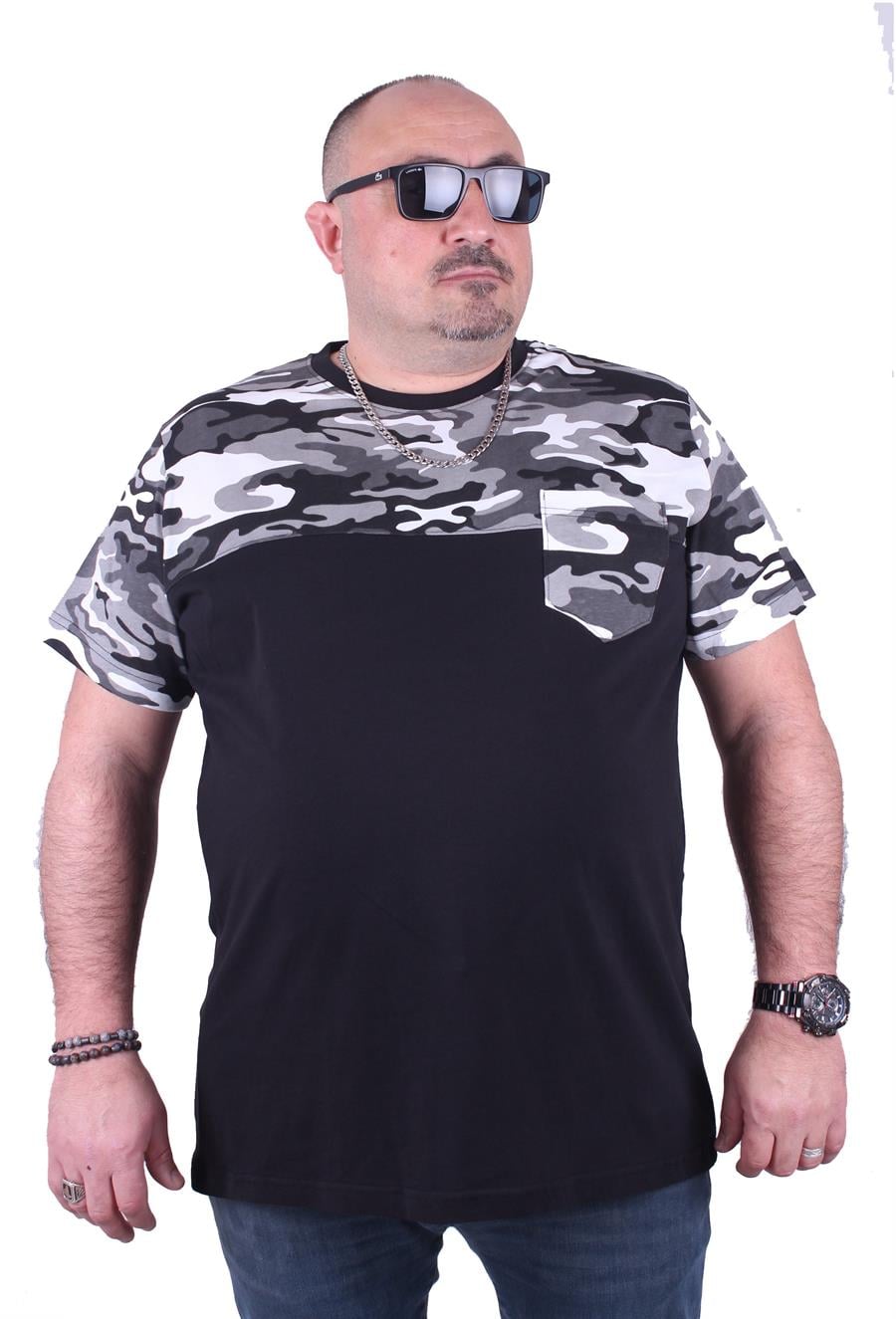 Mocgrande Büyük Beden Cepli Camouflage Erkek Tişört 23145 FUME