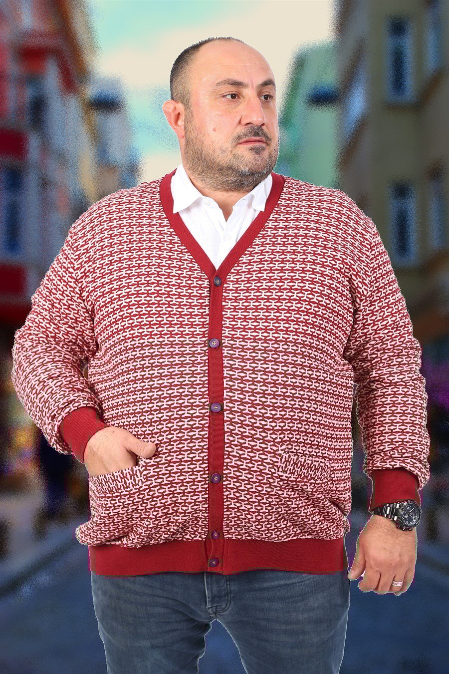 MocGrande Büyük Beden Düğmeli Hırka 22801