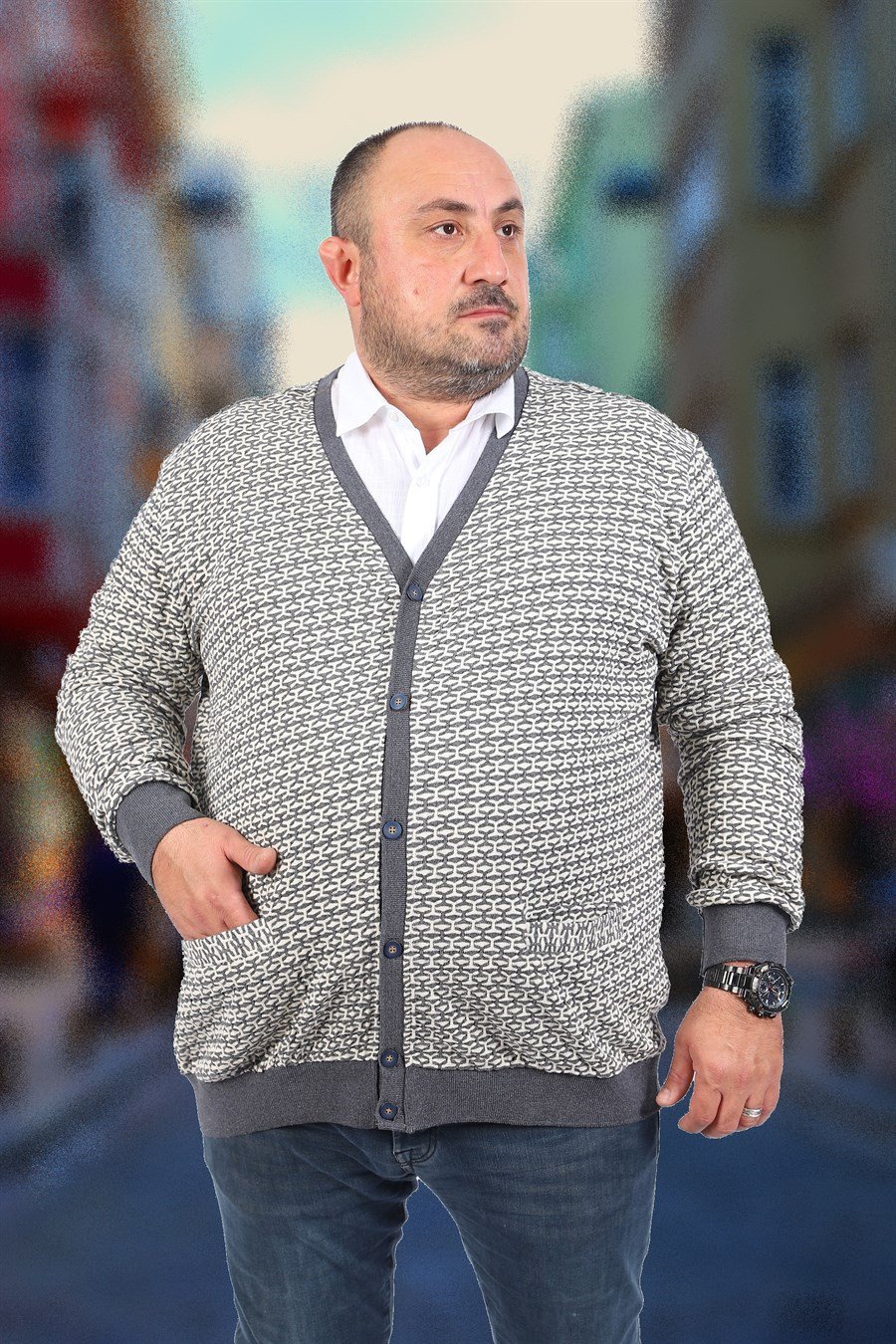 MocGrande Büyük Beden Düğmeli Hırka 22801