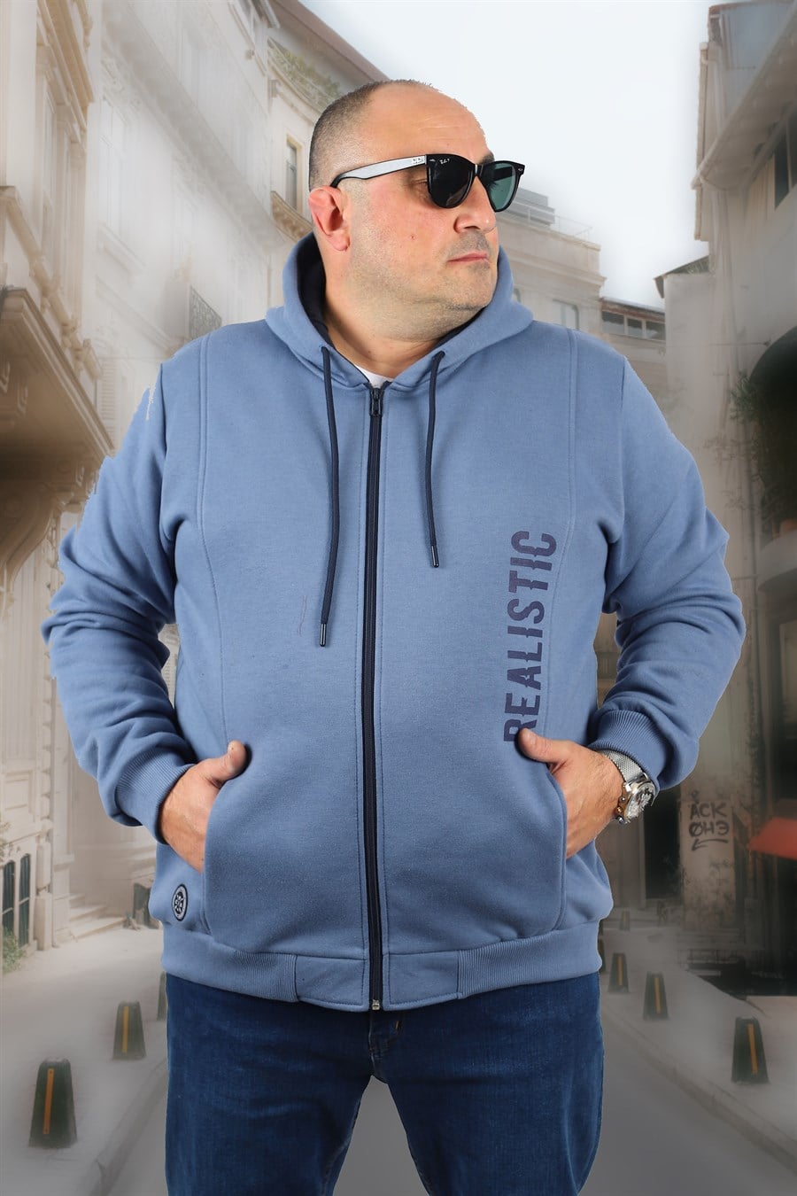 Mocgrande Büyük Beden Erkek 3ip Sweat Realistic 22738 MAVI