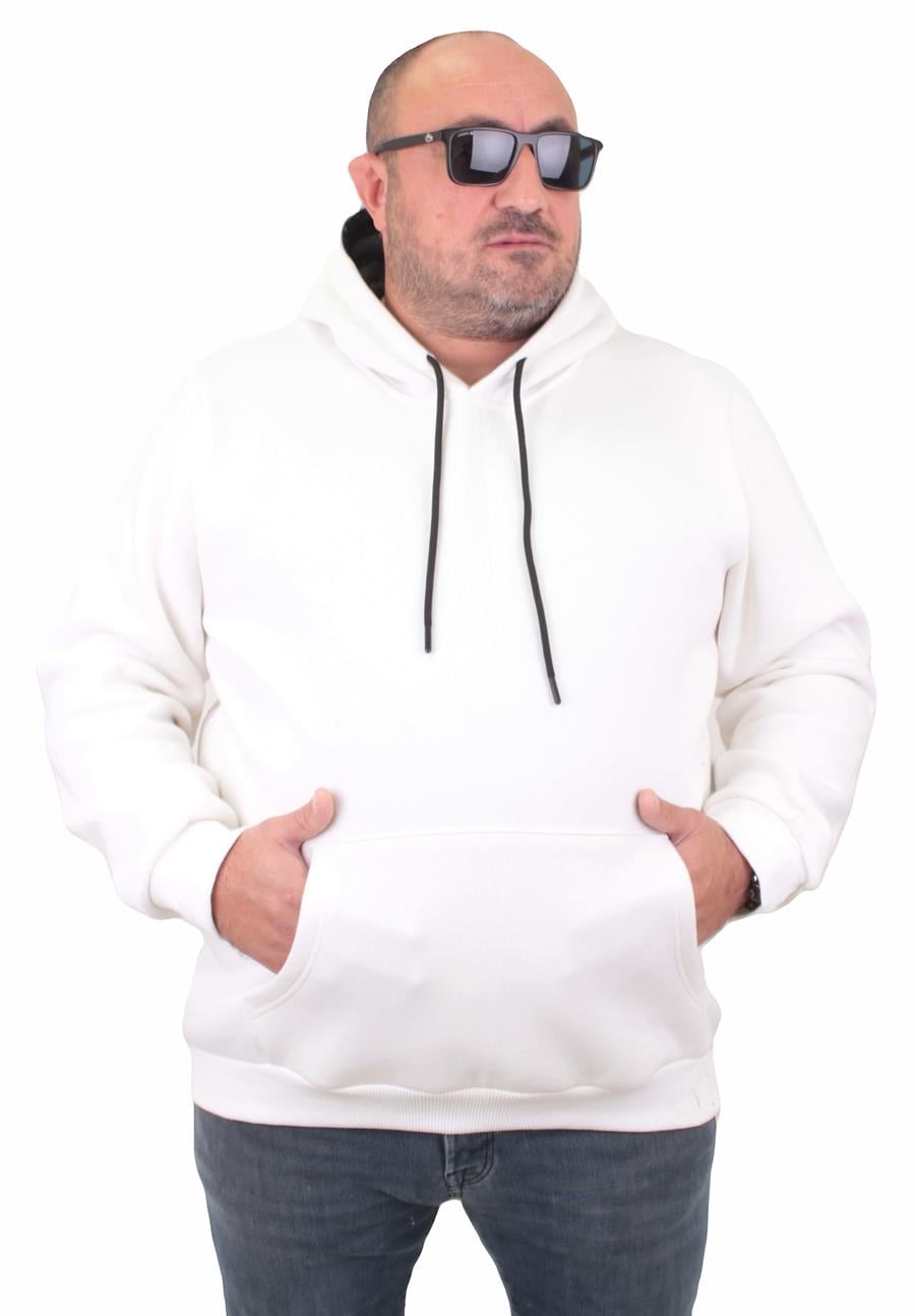 MocGrande Büyük Beden Erkek Basic Sweat Kapüşonlu 11700 EKRU