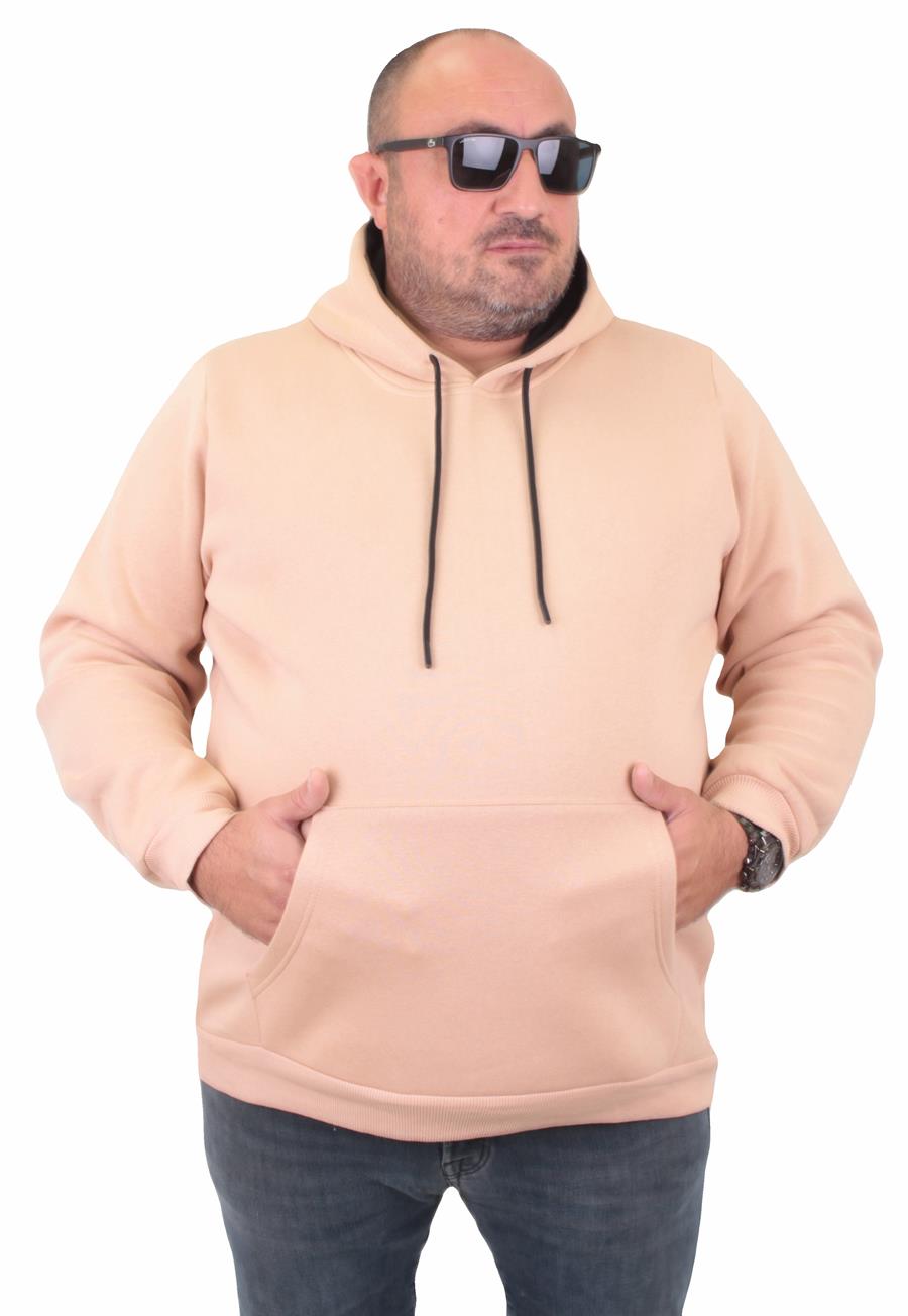MocGrande Büyük Beden Erkek Basic Sweat Kapüşonlu 11700 BEJ
