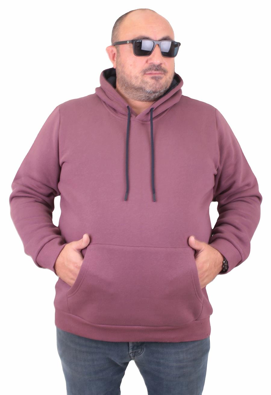 MocGrande Büyük Beden Erkek Basic Sweat Kapüşonlu 11700 Eflatun