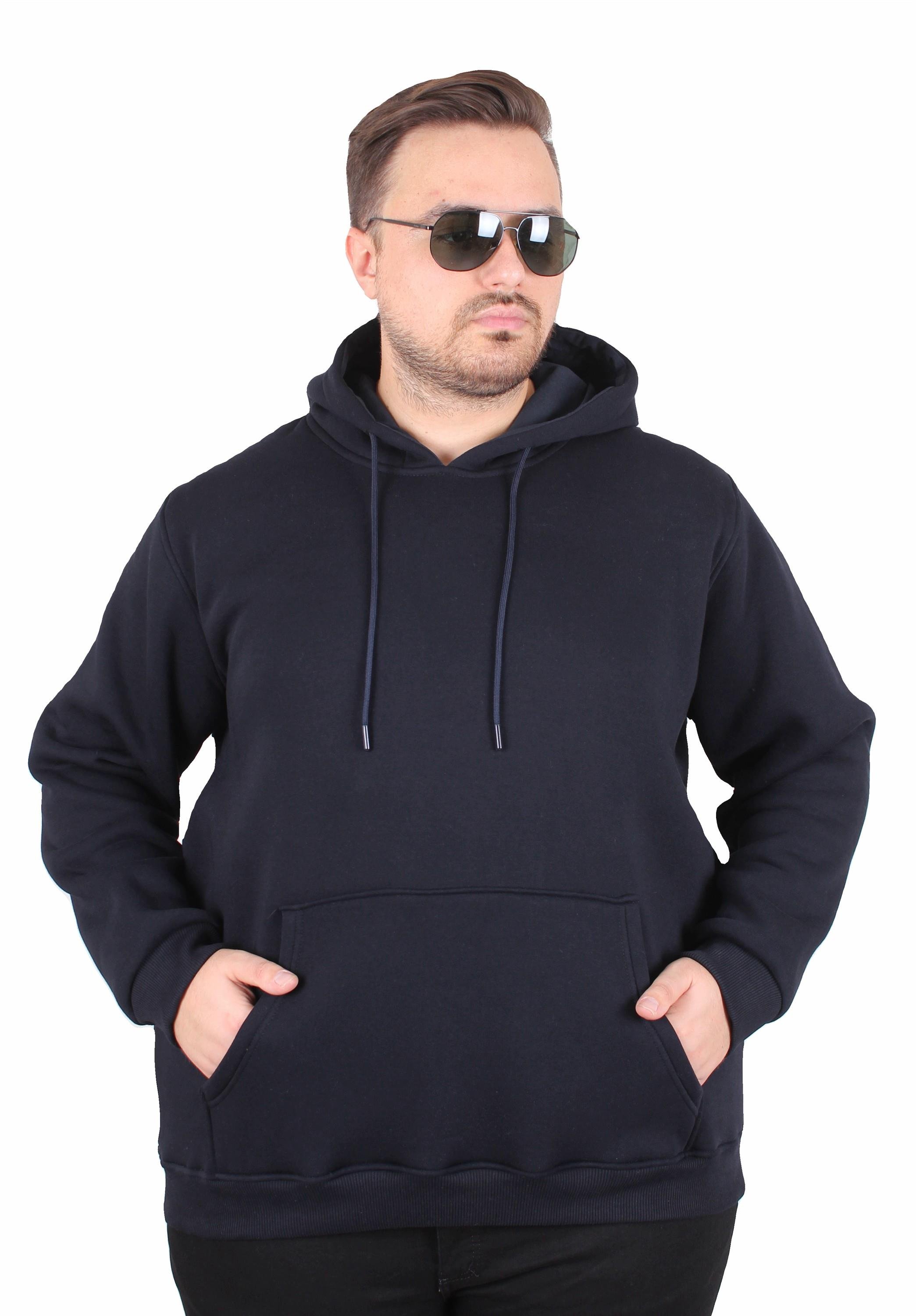 MocGrande Büyük Beden Erkek Basic Sweat Kapüşonlu 11700 LACIVERT