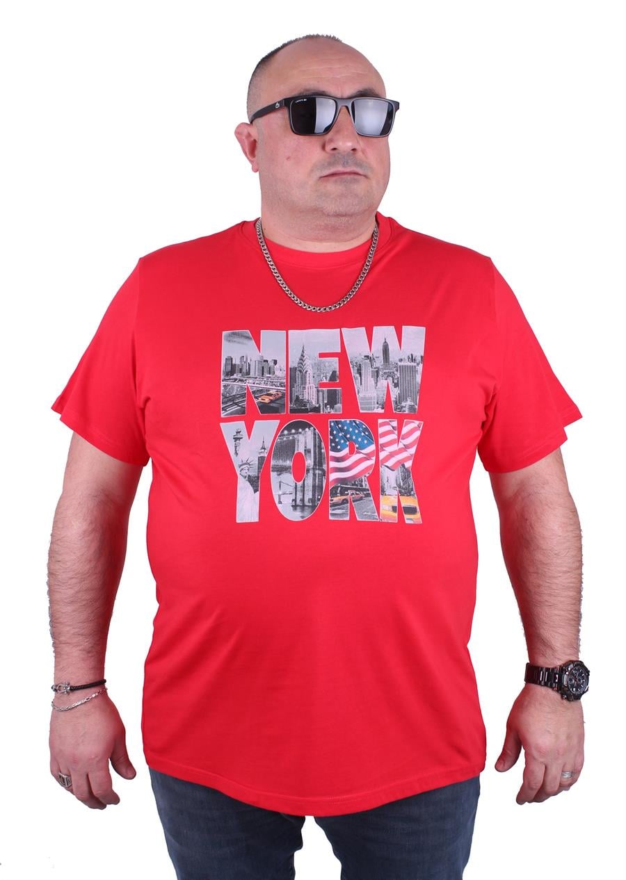 Mocgrande Büyük Beden Erkek Baskılı Tişört New York 23129 KIRMIZI