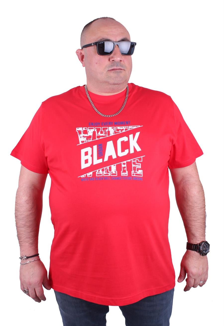 Mocgrande Büyük Beden Erkek Baskılı Tişört Black 23127 BORDO