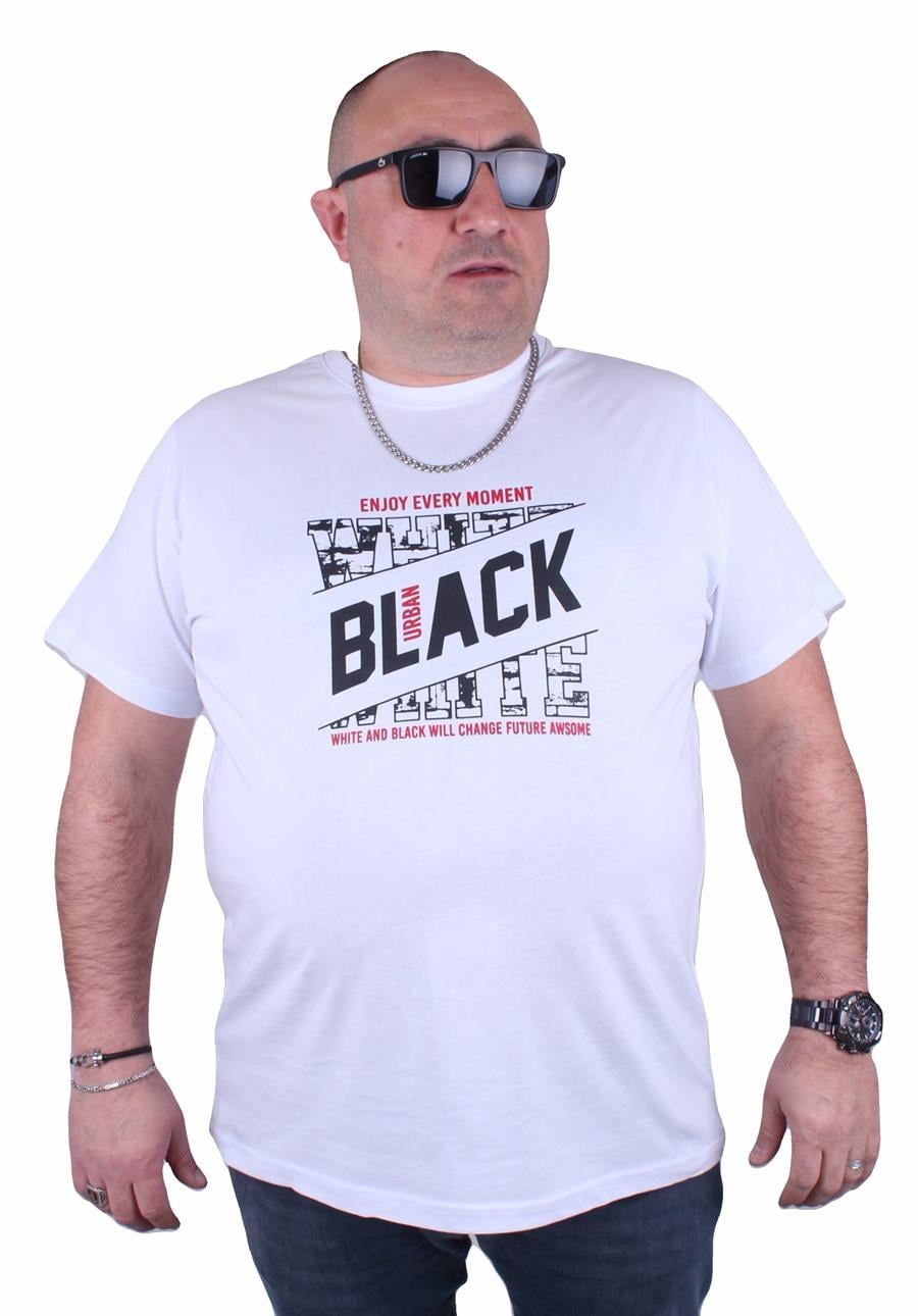 Mocgrande Büyük Beden Erkek Baskılı Tişört Black 23127 BEYAZ