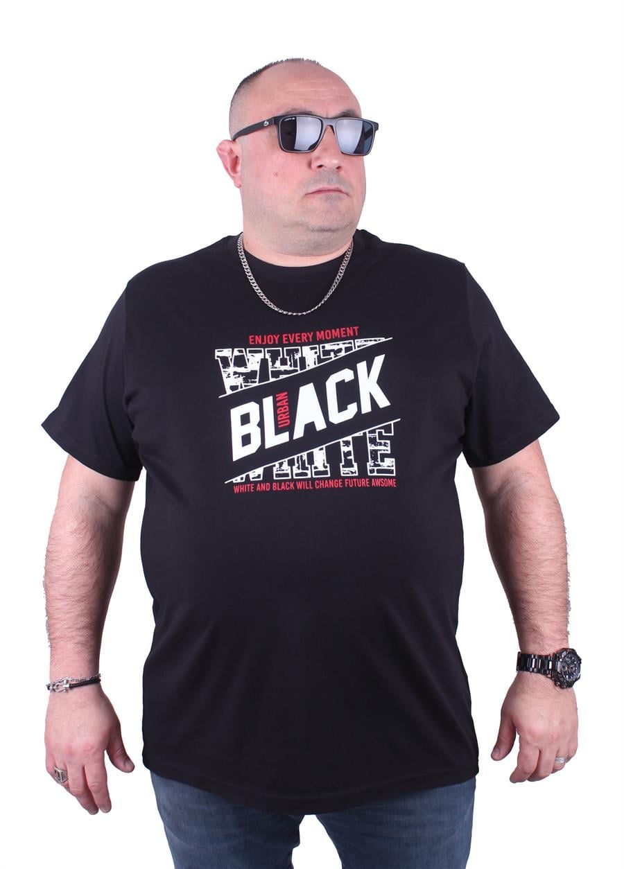 Mocgrande Büyük Beden Erkek Baskılı Tişört Black 23127 SIYAH