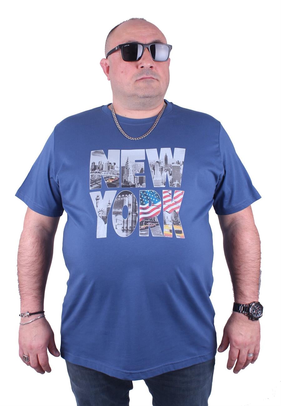 Mocgrande Büyük Beden Erkek Baskılı Tişört New York 23129 INDIGO