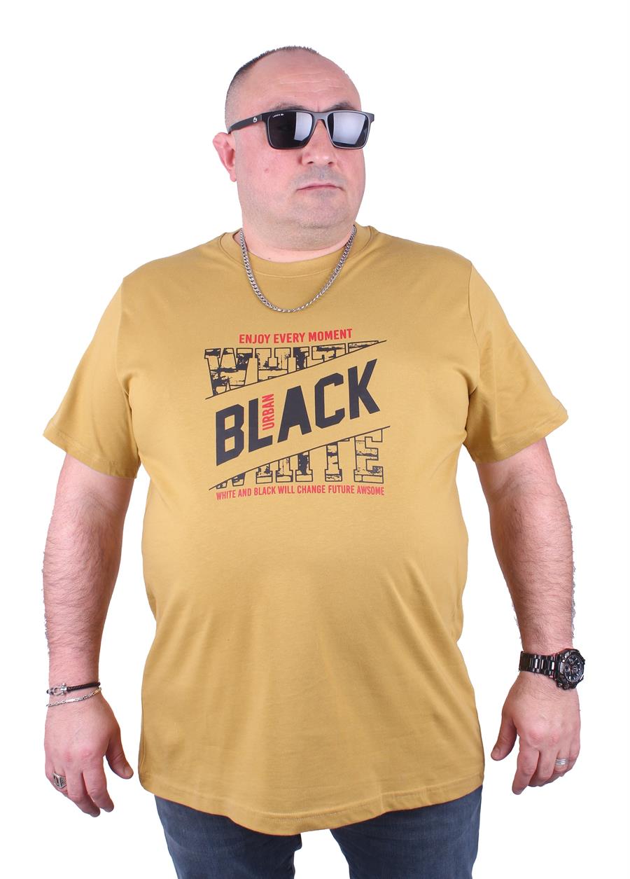 Mocgrande Büyük Beden Erkek Baskılı Tişört Black 23127 Limon