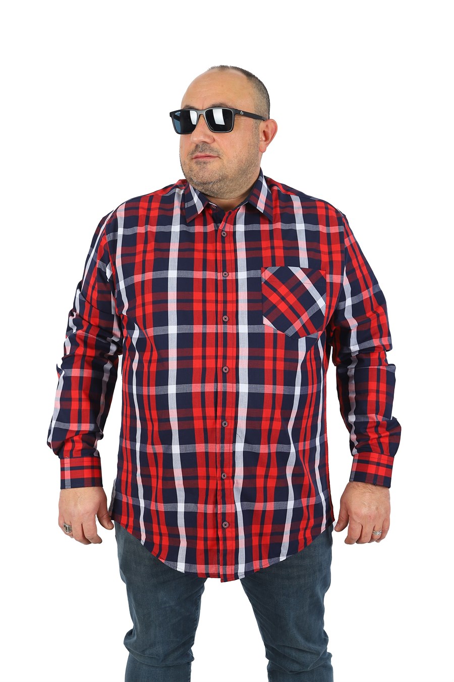 Mocgrande Büyük Beden Erkek Cepli Gömlek Colourful Square 23364 BORDO