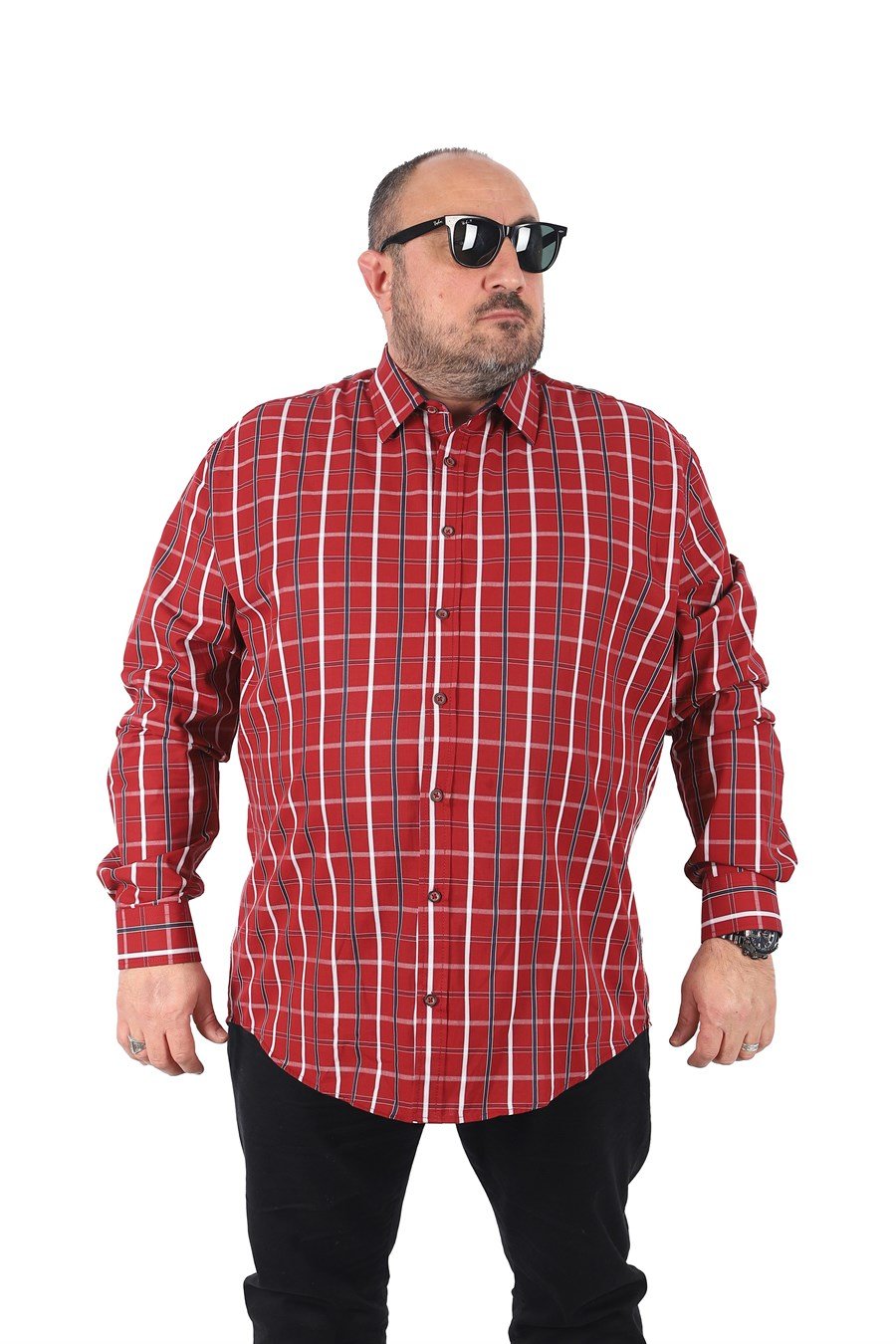 Mocgrande Büyük Beden Erkek Ekoseli Gömlek 23358 KIRMIZI