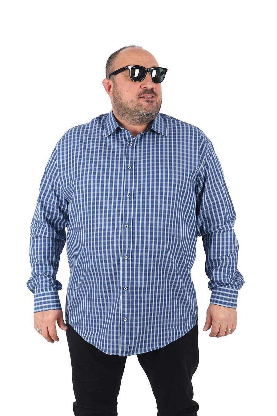 Mocgrande Büyük Beden Erkek Ekoseli Gömlek 23357 LACIVERT