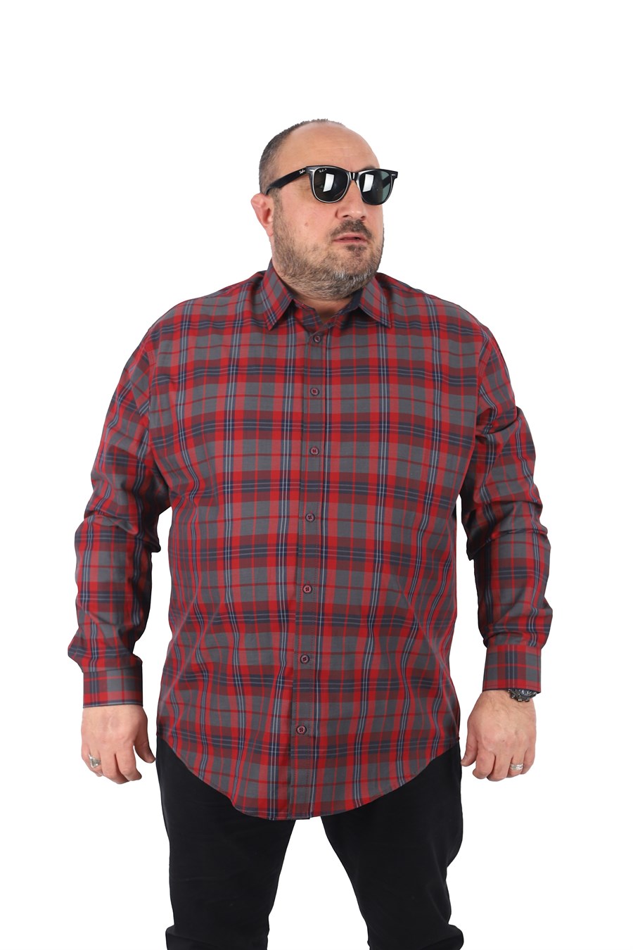 Mocgrande Büyük Beden Erkek Ekoseli Gömlek 23359 KIRMIZI