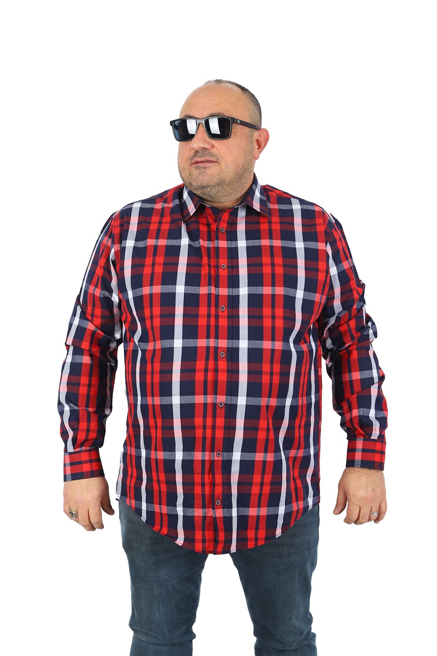 Mocgrande Büyük Beden Erkek Gömlek Colourful Square 23365 BORDO