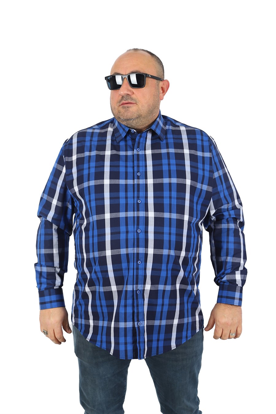 Mocgrande Büyük Beden Erkek Gömlek Colourful Square 23365 LACIVERT
