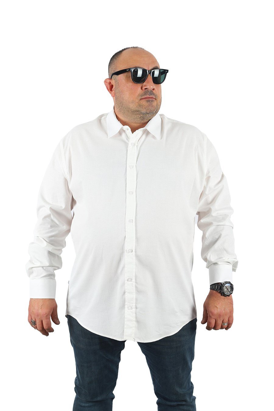 Mocgrande Büyük Beden Erkek Gömlek Punteado 23355 BEYAZ