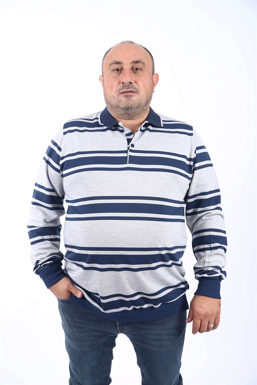 MocGrande Büyük Beden Erkek Polo Yaka Sweatshirt 22404