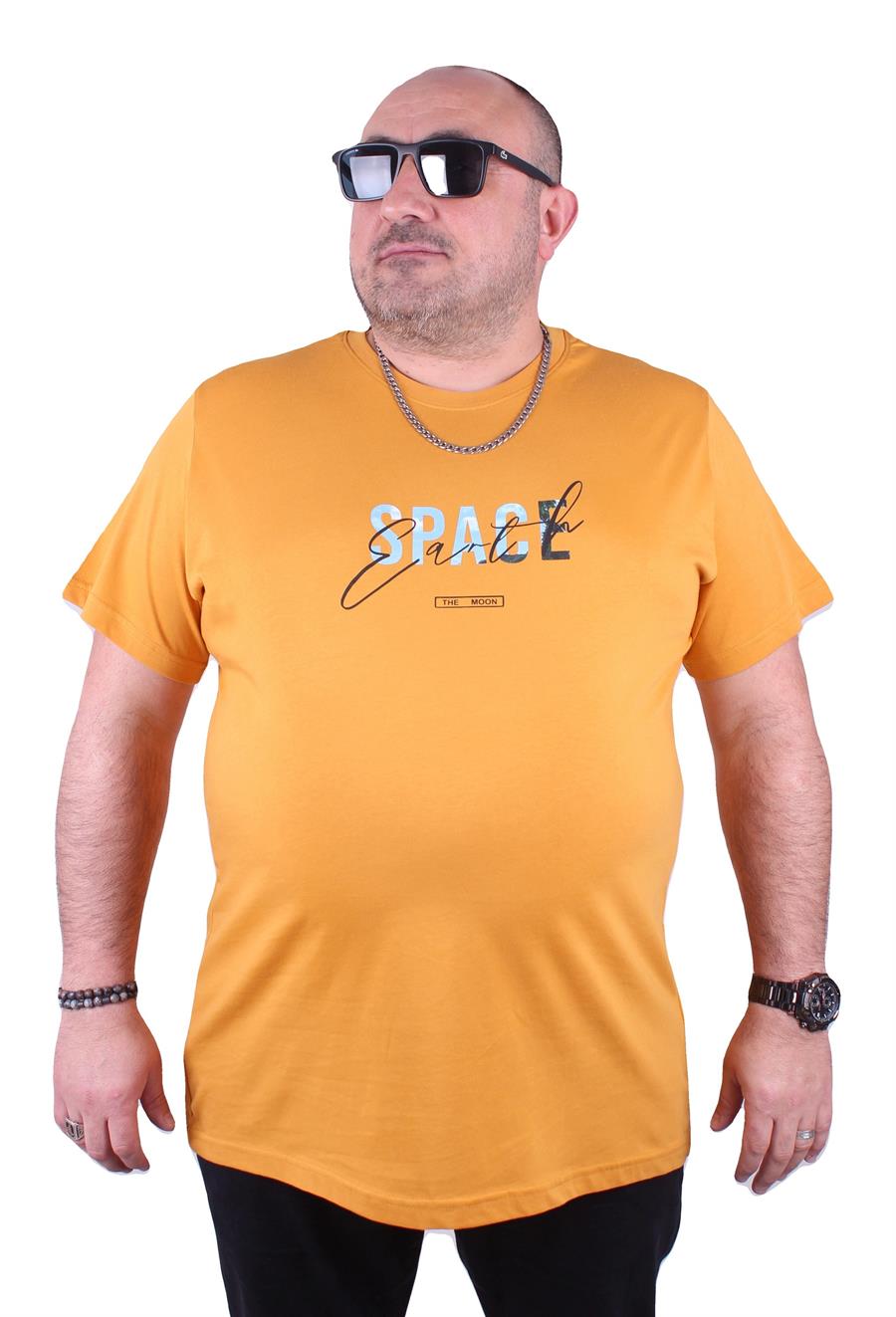 Mocgrande Büyük Beden Erkek Sıfır Yaka Tişört Space 23123 HARDAL