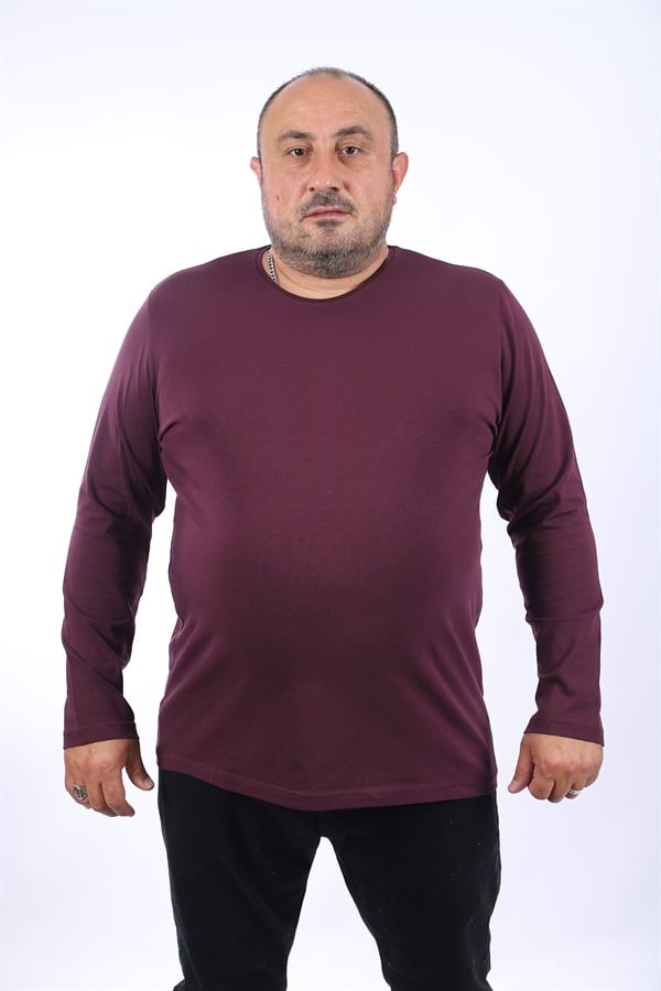 MocGrande Büyük Beden Erkek Tişört Uzun Kol Bisiklet Yaka
