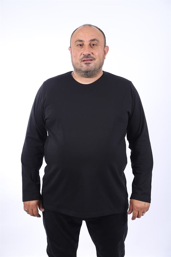 MocGrande Büyük Beden Erkek Tişört Uzun Kol Bisiklet Yaka