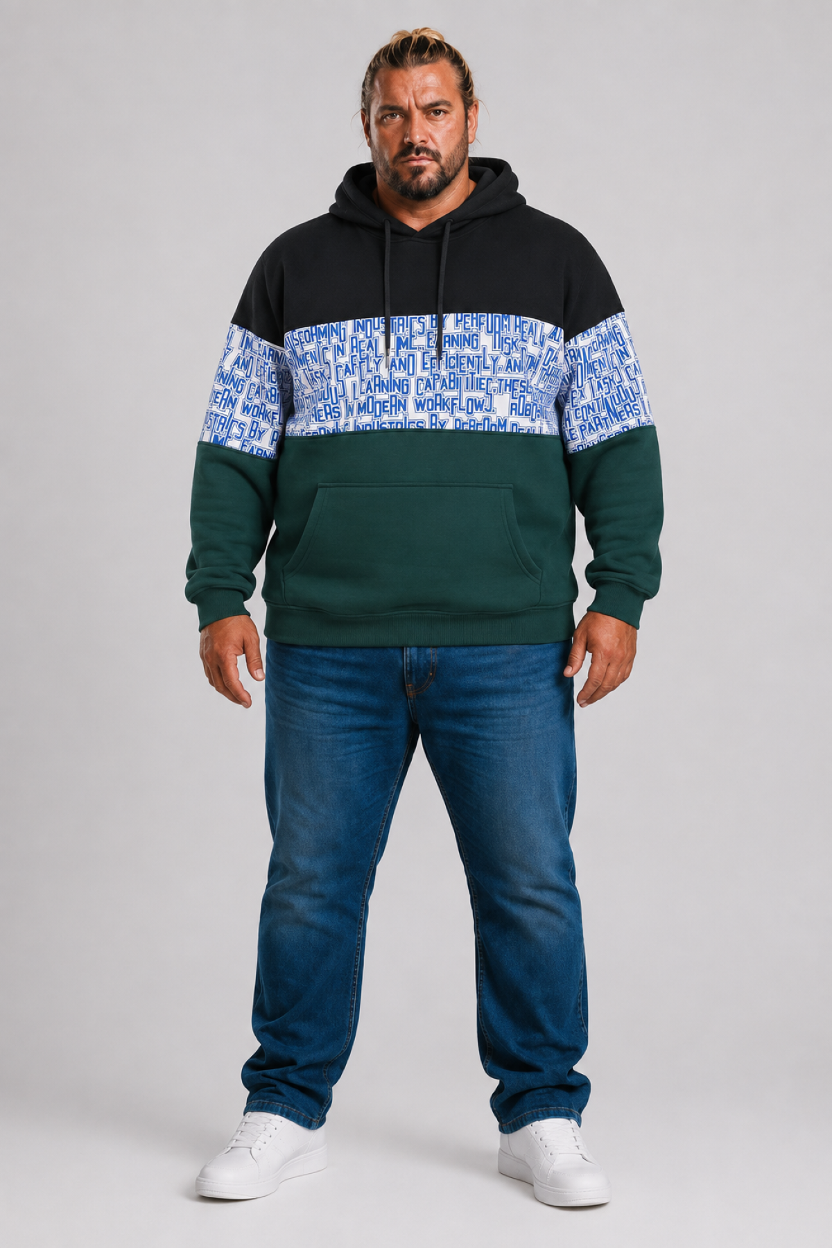 MocGrande Büyük Beden Kapüşonlu 3ip Sweat Transforming 25713 LACIVERT