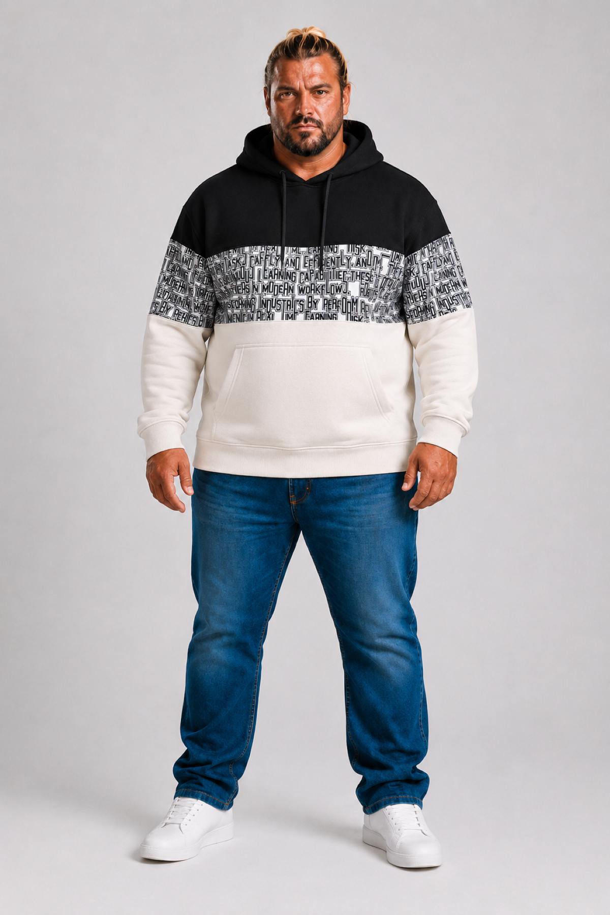 MocGrande Büyük Beden Kapüşonlu 3ip Sweat Transforming 25713 SIYAH