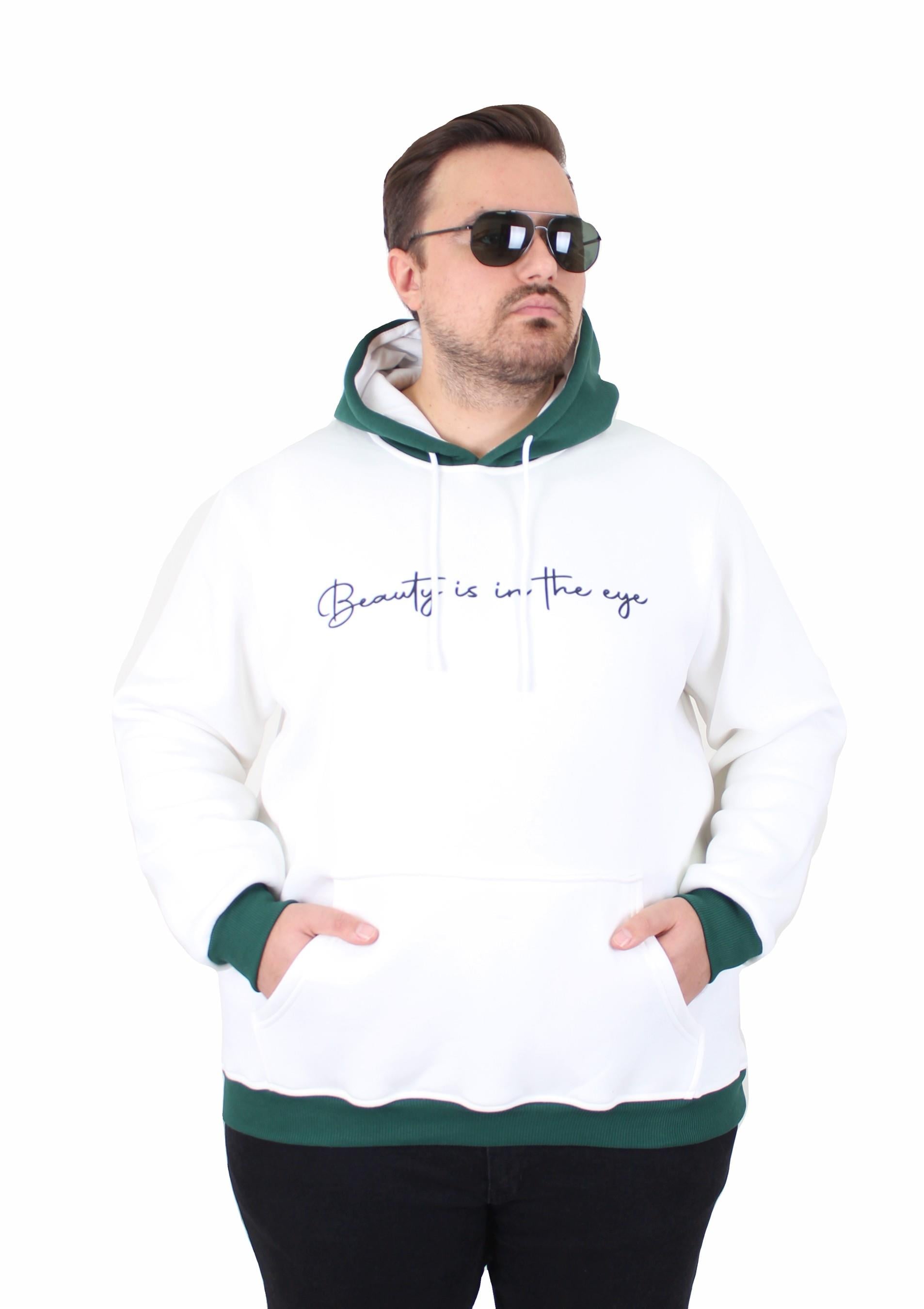 MocGrande Büyük Beden Kapüşonlu 3ip Sweat Beauty 25714 EKRU
