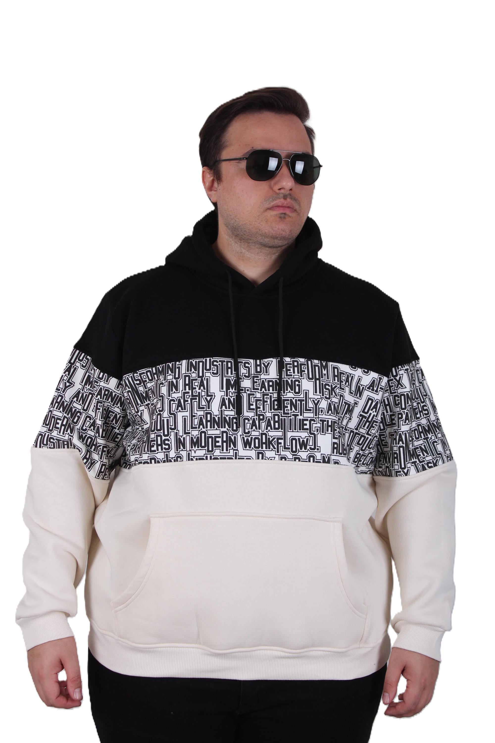 MocGrande Büyük Beden Kapüşonlu 3ip Sweat Transforming 25713 SIYAH