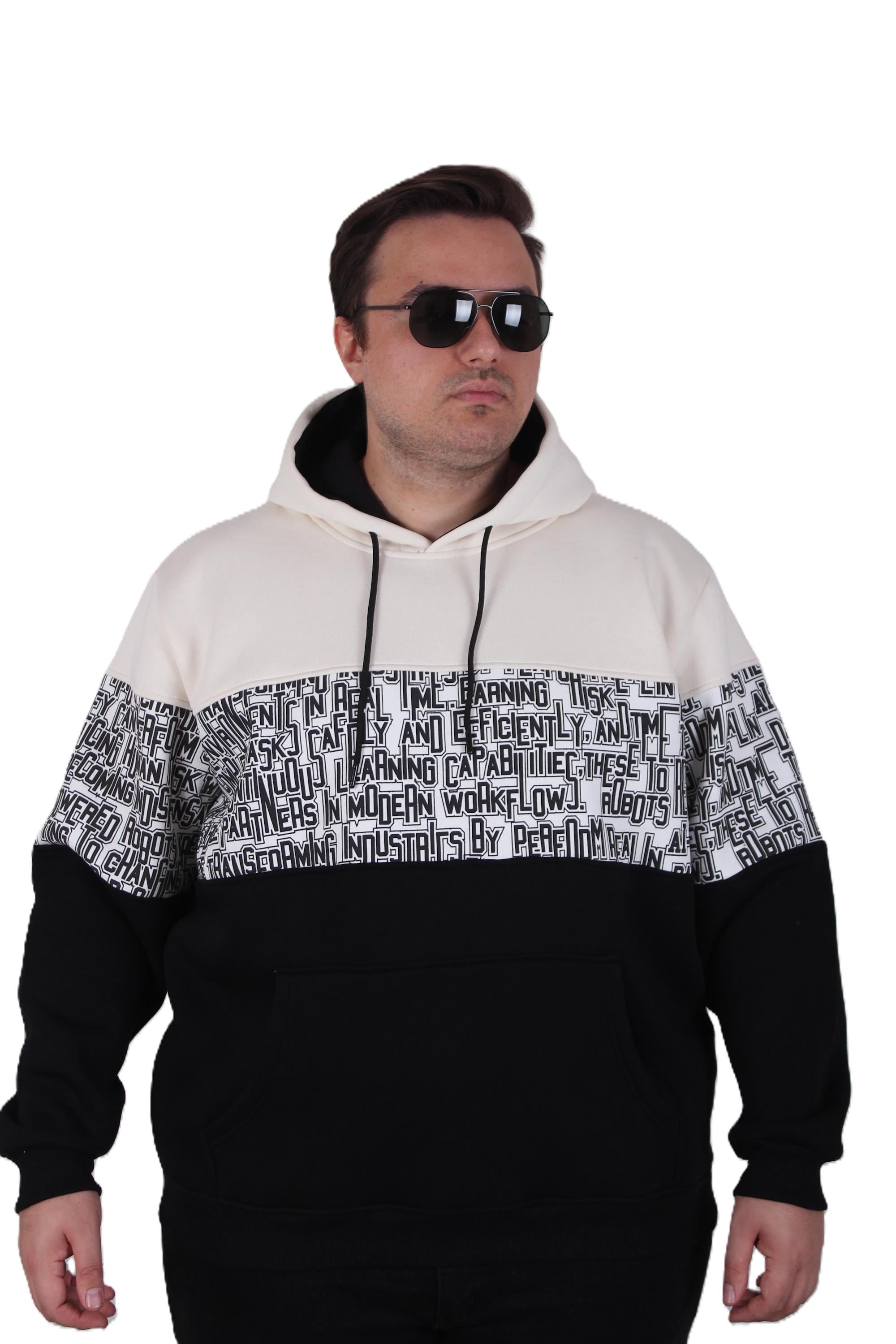 MocGrande Büyük Beden Kapüşonlu 3ip Sweat Transforming 25713 BEJ
