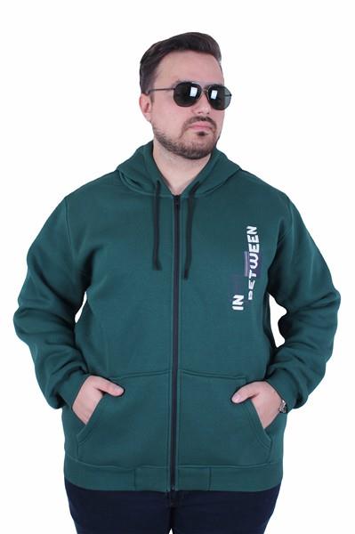 MocGrande Büyük Beden Kapüşonlu Fermuarlı 3ip Sweat İn Between 25717 NEFTI